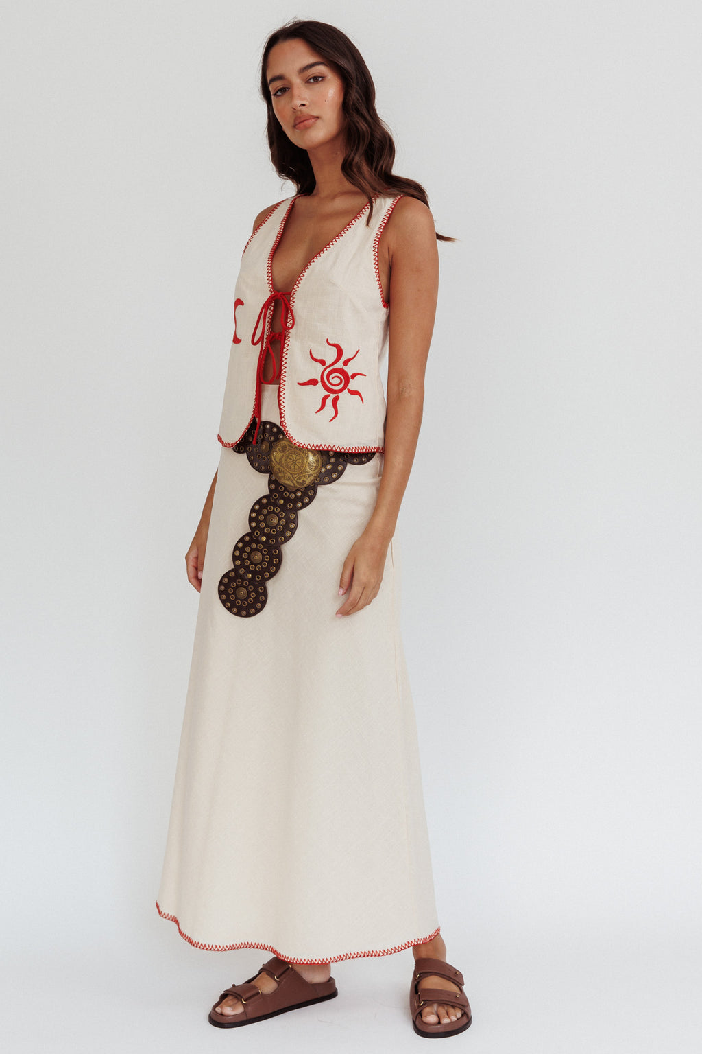 Dose Of Sunshine Blanket Stitch Skirt Beige by Selfie Leslie