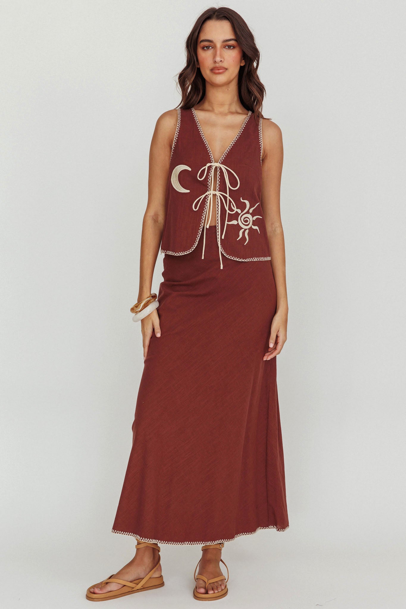 Dose Of Sunshine Blanket Stitch Skirt Chocolate by Selfie Leslie