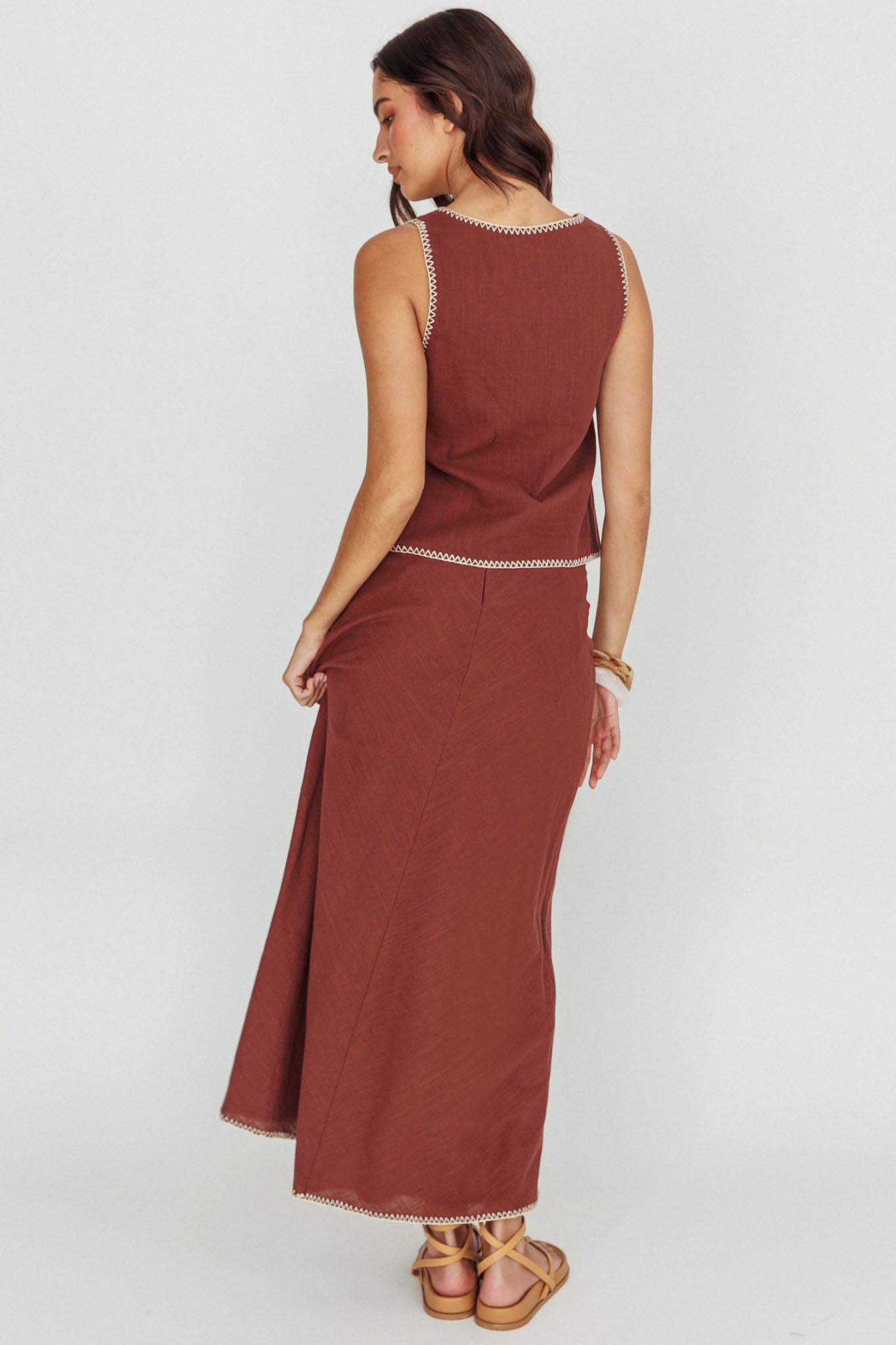 Dose Of Sunshine Blanket Stitch Skirt Chocolate by Selfie Leslie