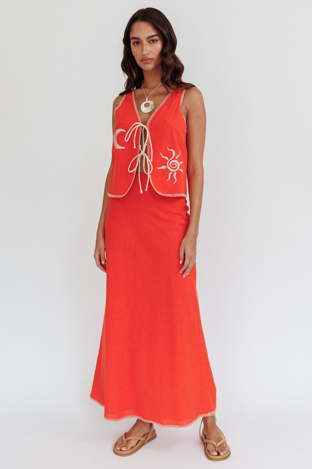 Dose Of Sunshine Blanket Stitch Skirt Orange by Selfie Leslie