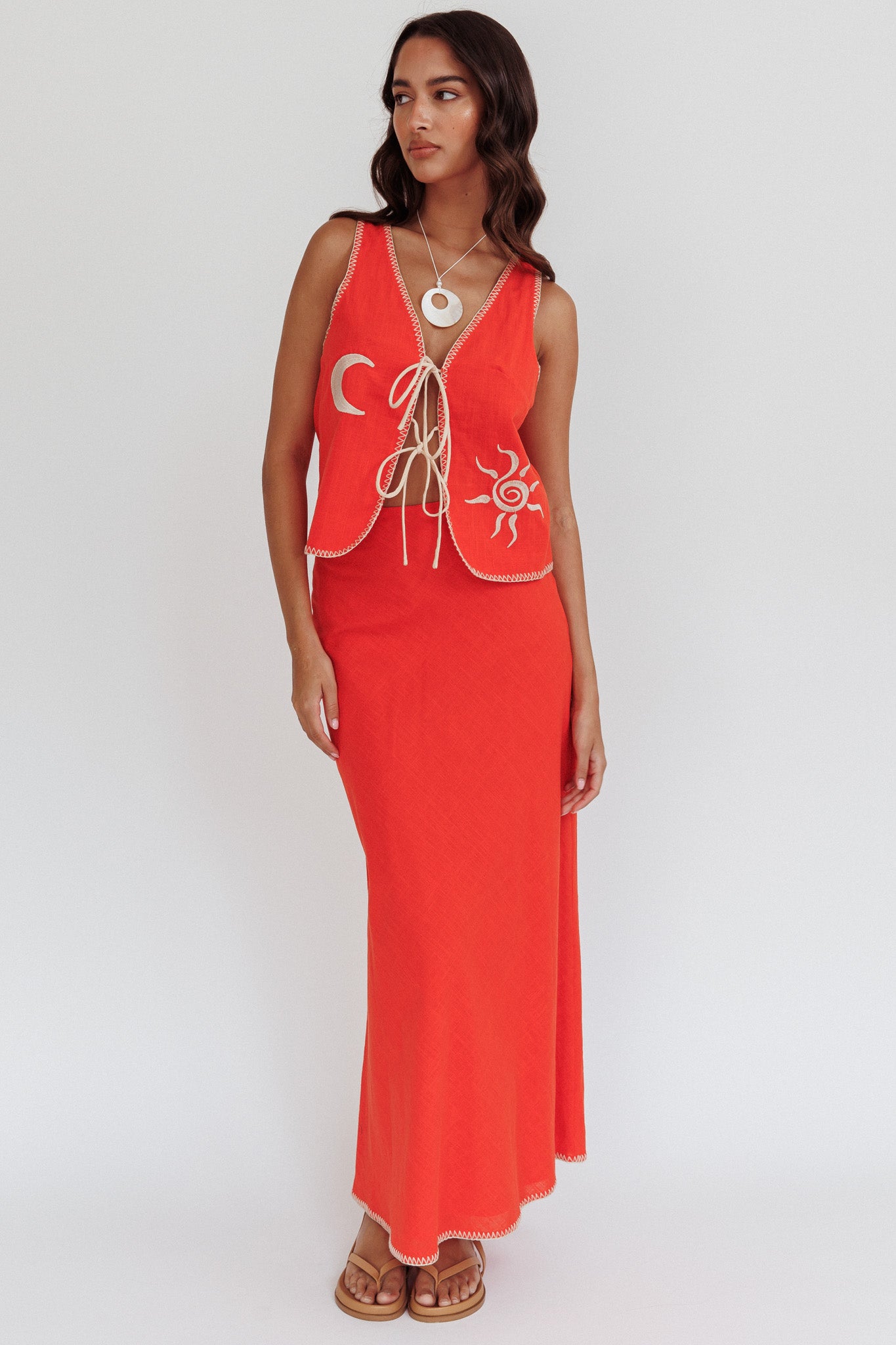 Dose Of Sunshine Blanket Stitch Skirt Orange by Selfie Leslie