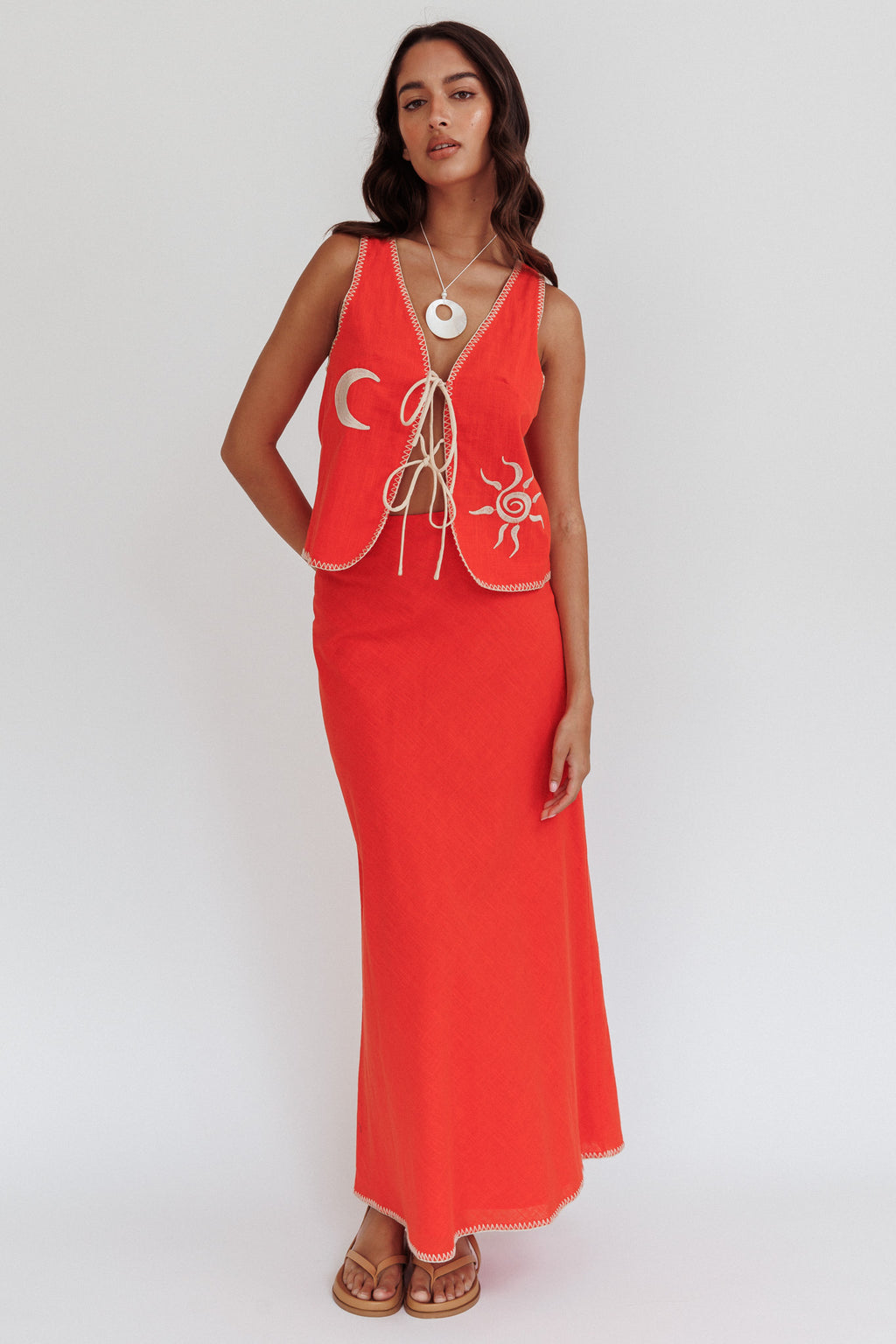 Dose Of Sunshine Blanket Stitch Skirt Orange by Selfie Leslie