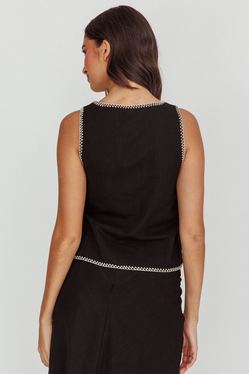 Dose Of Sunshine Blanket Stitch Vest Top Black by Selfie Leslie