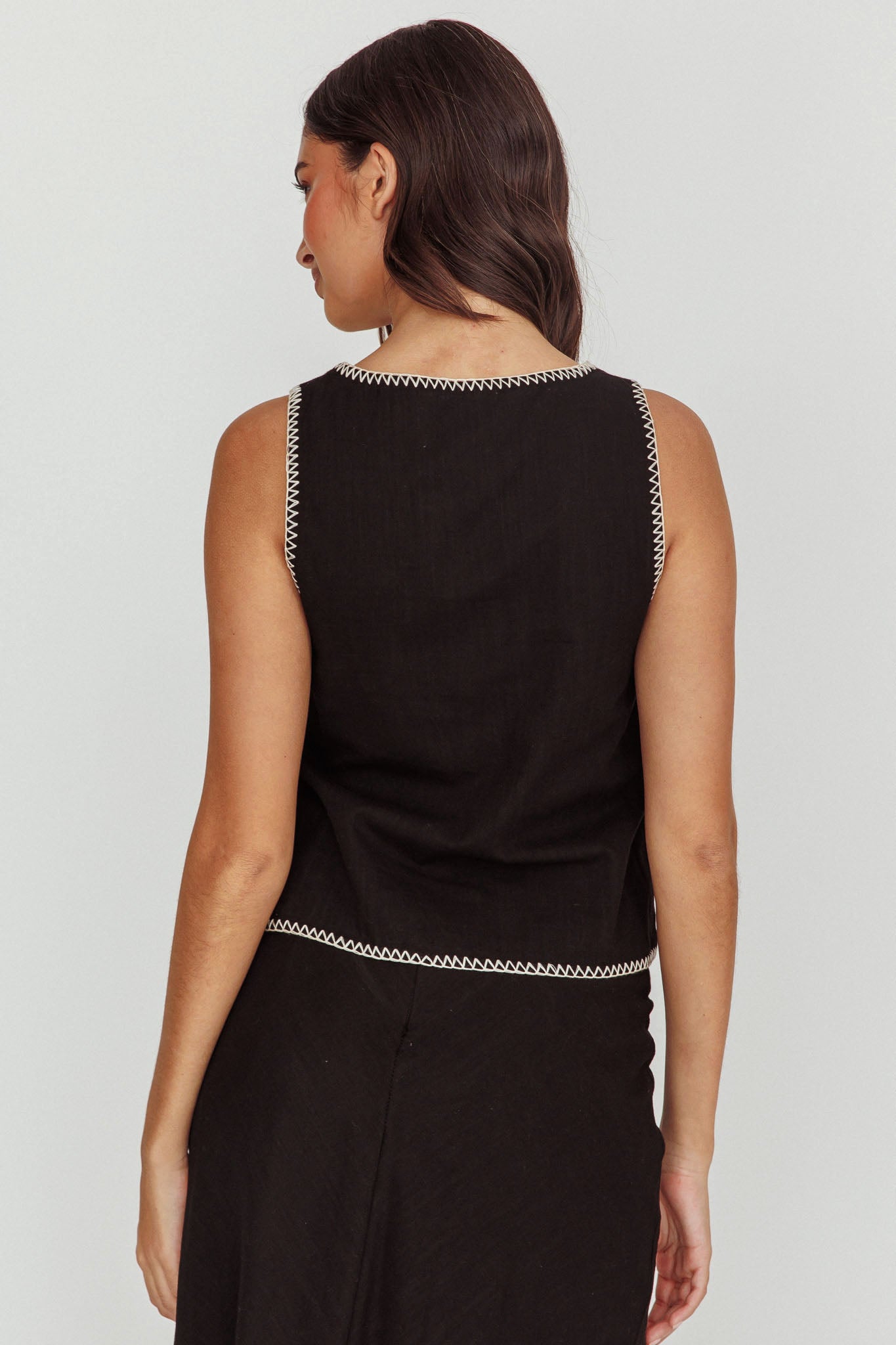 Dose Of Sunshine Blanket Stitch Vest Top Black by Selfie Leslie