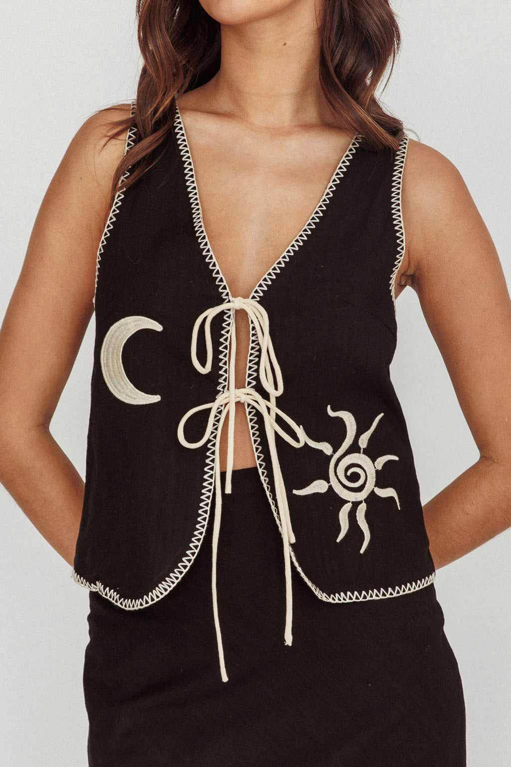 Dose Of Sunshine Blanket Stitch Vest Top Black by Selfie Leslie