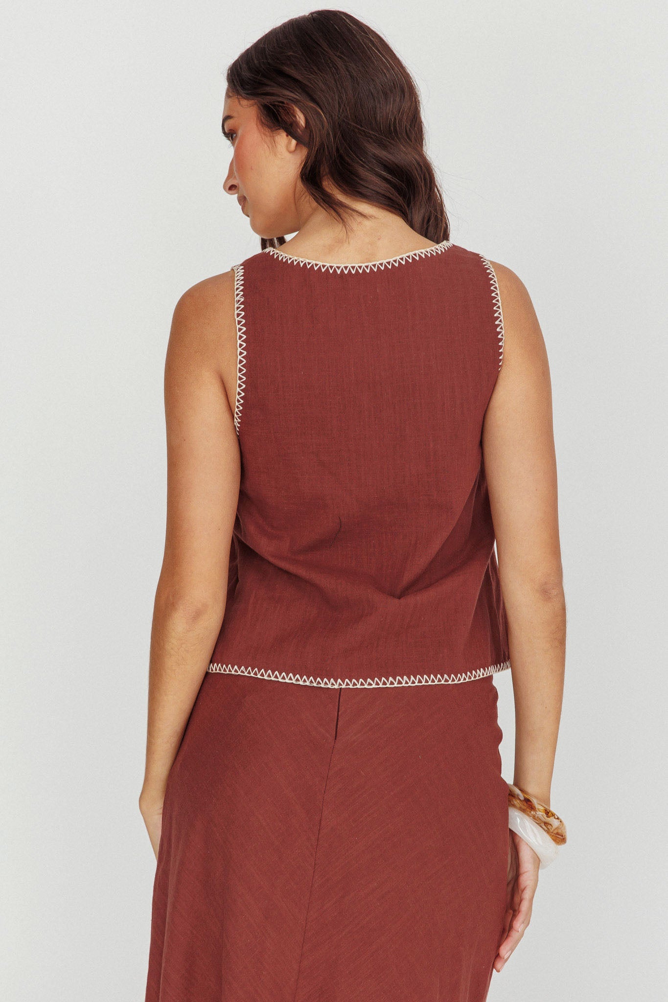 Dose Of Sunshine Blanket Stitch Vest Top Chocolate by Selfie Leslie