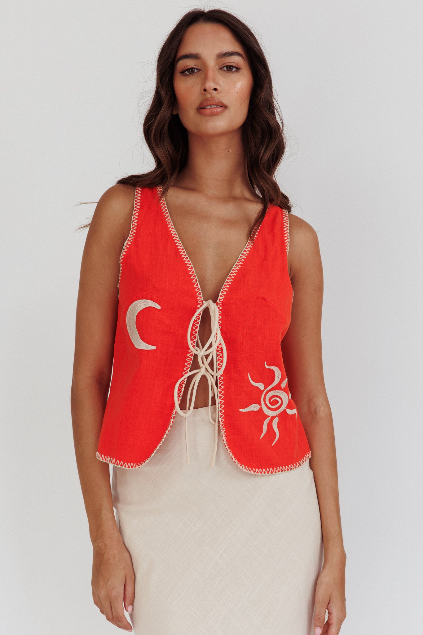 Dose Of Sunshine Blanket Stitch Vest Top Orange | Selfie Leslie