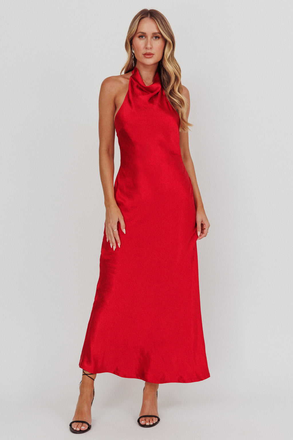 Sweetest Sundays Halterneck Open Back Dress Red by Selfie Leslie