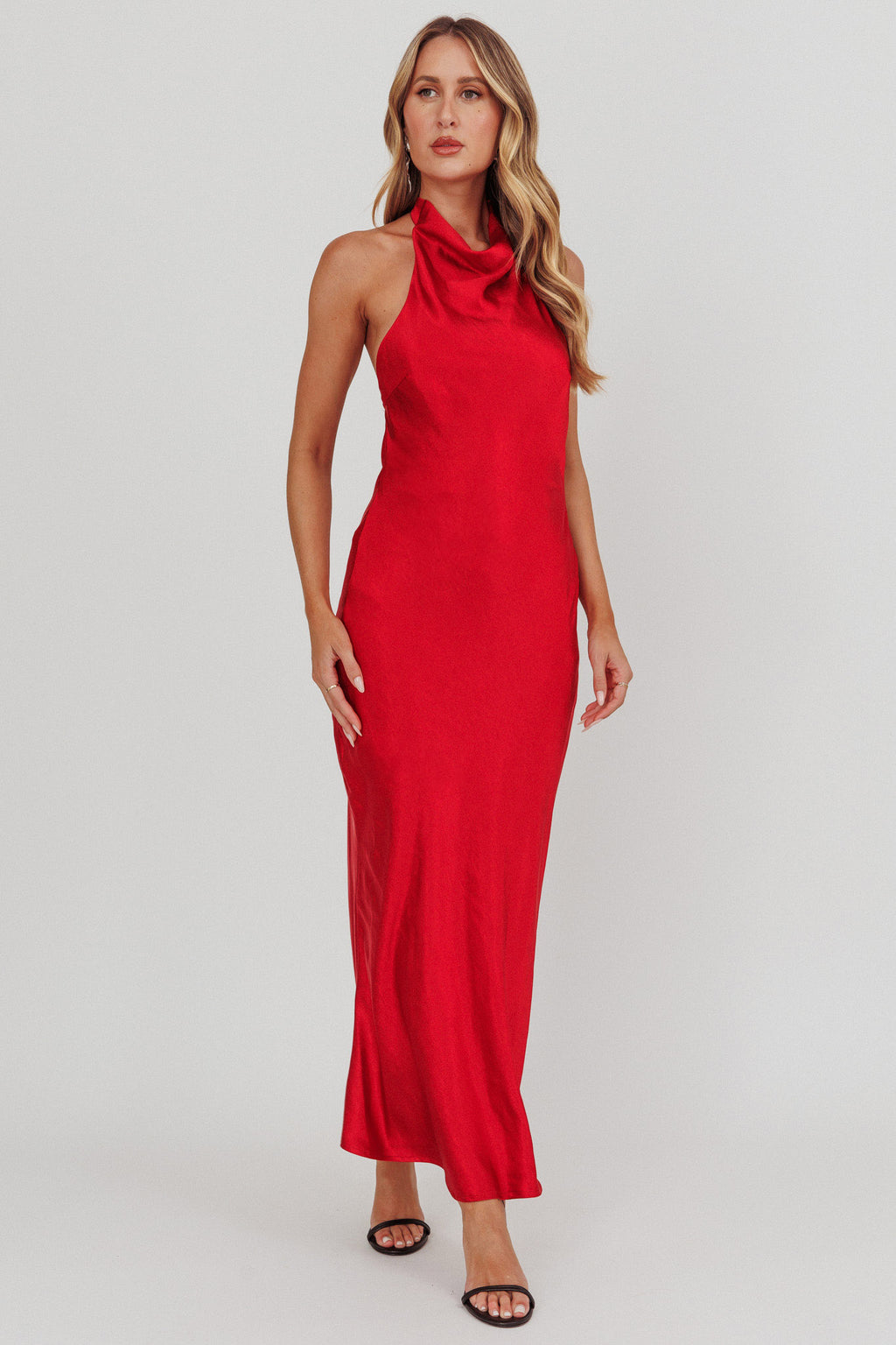 Sweetest Sundays Halterneck Open Back Dress Red by Selfie Leslie