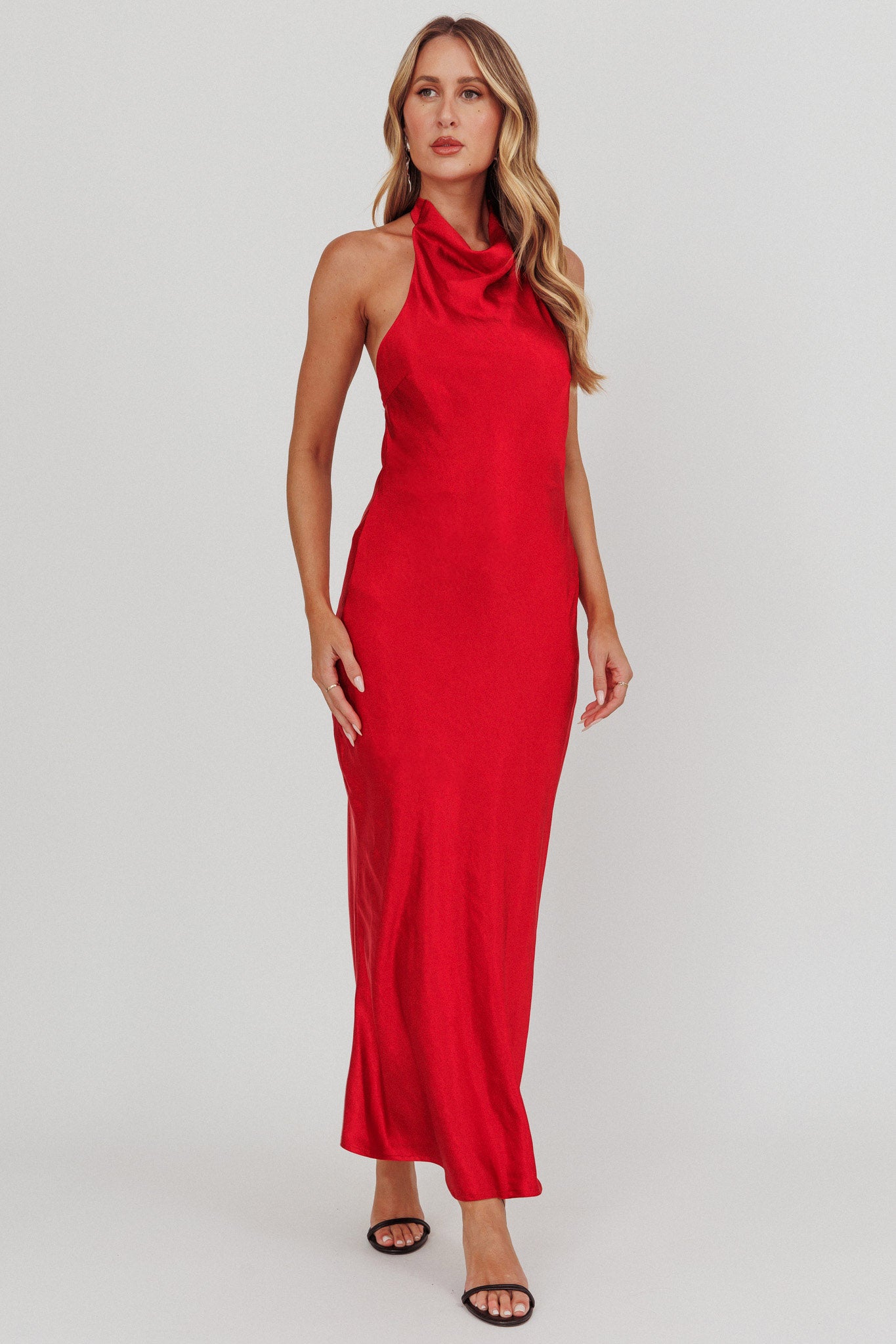 Sweetest Sundays Halterneck Open Back Dress Red by Selfie Leslie
