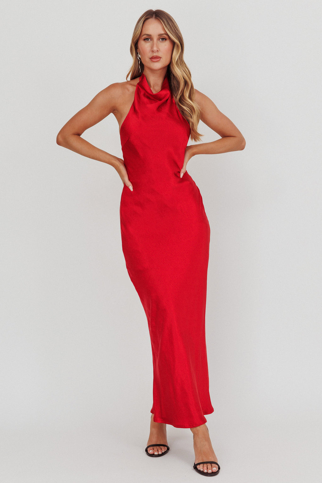 Sweetest Sundays Halterneck Open Back Dress Red by Selfie Leslie
