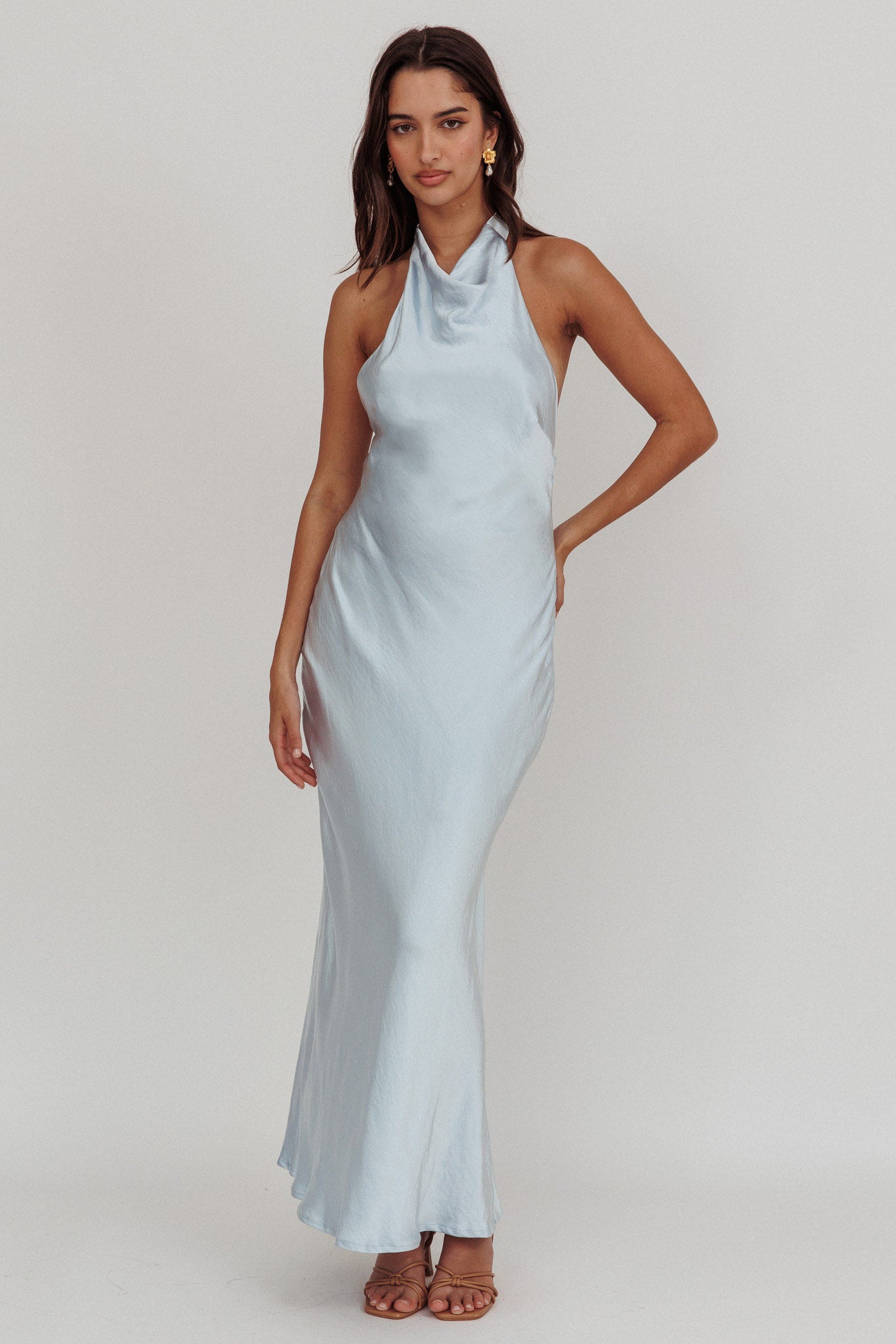 Sweetest Sundays Halterneck Open Back Dress Soft Blue XL