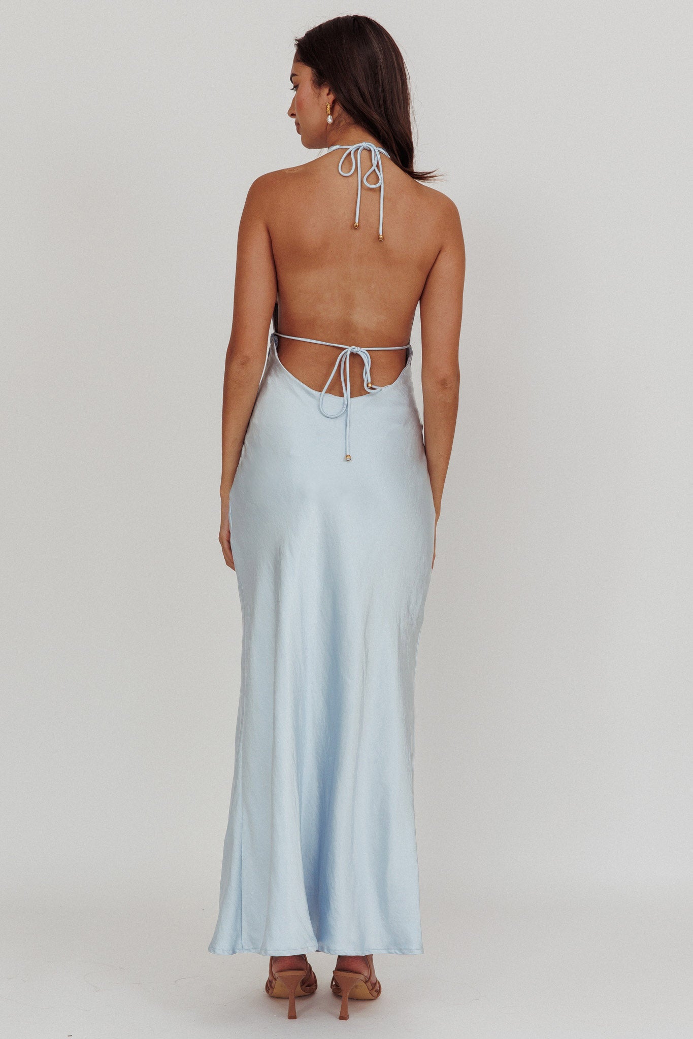 Sweetest Sundays Halterneck Open Back Dress Soft Blue by Selfie Leslie