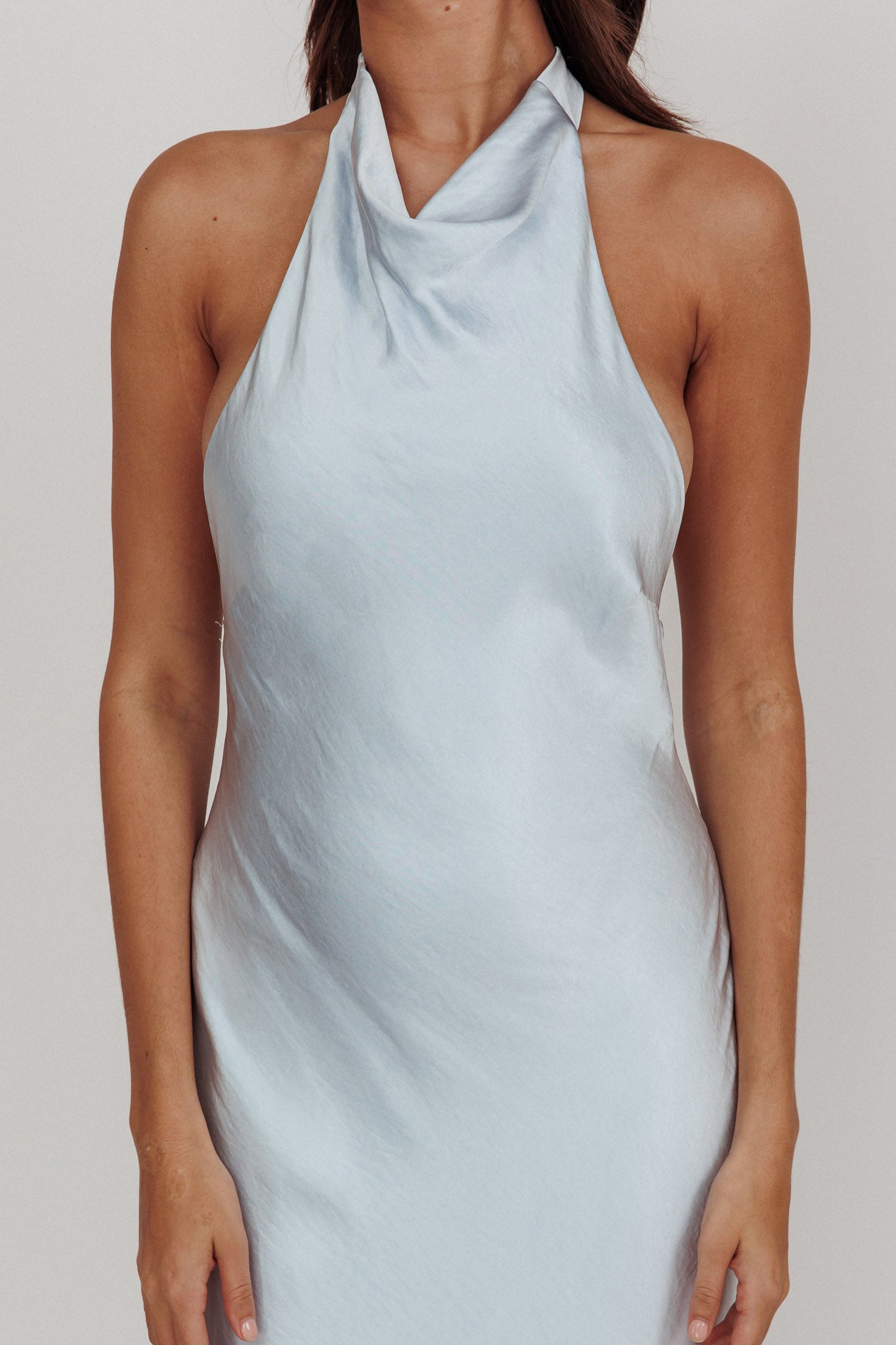 Sweetest Sundays Halterneck Open Back Dress Soft Blue by Selfie Leslie