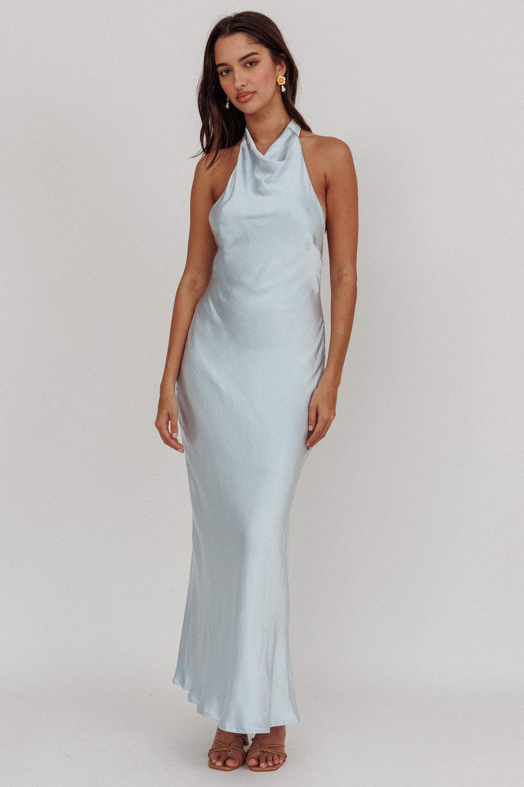 Sweetest Sundays Halterneck Open Back Dress Soft Blue by Selfie Leslie