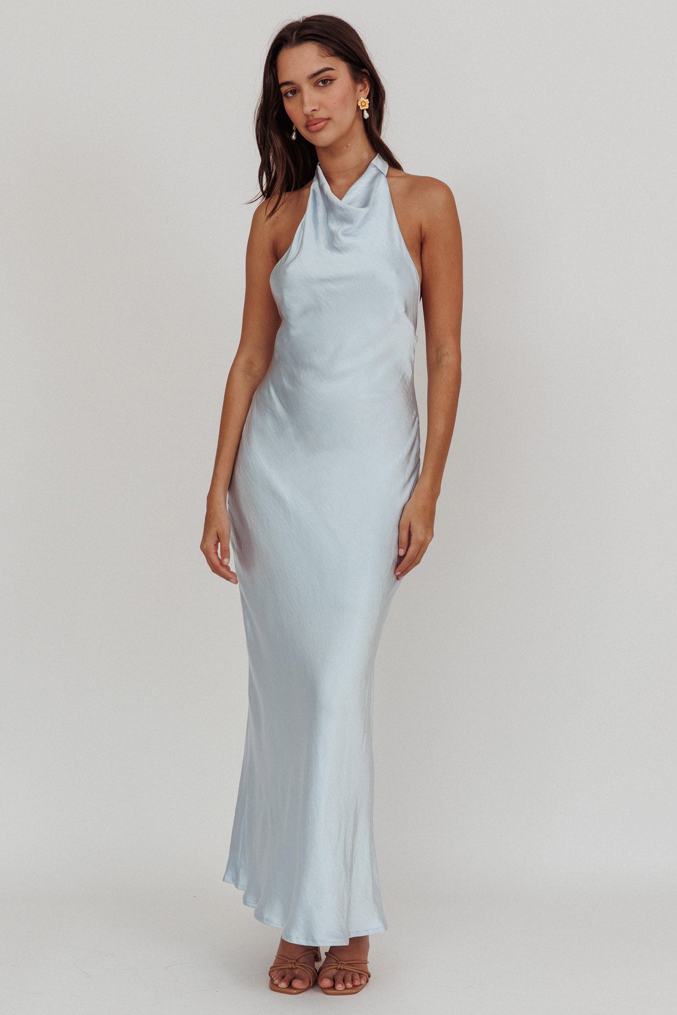 Sweetest Sundays Halterneck Open Back Dress Soft Blue by Selfie Leslie