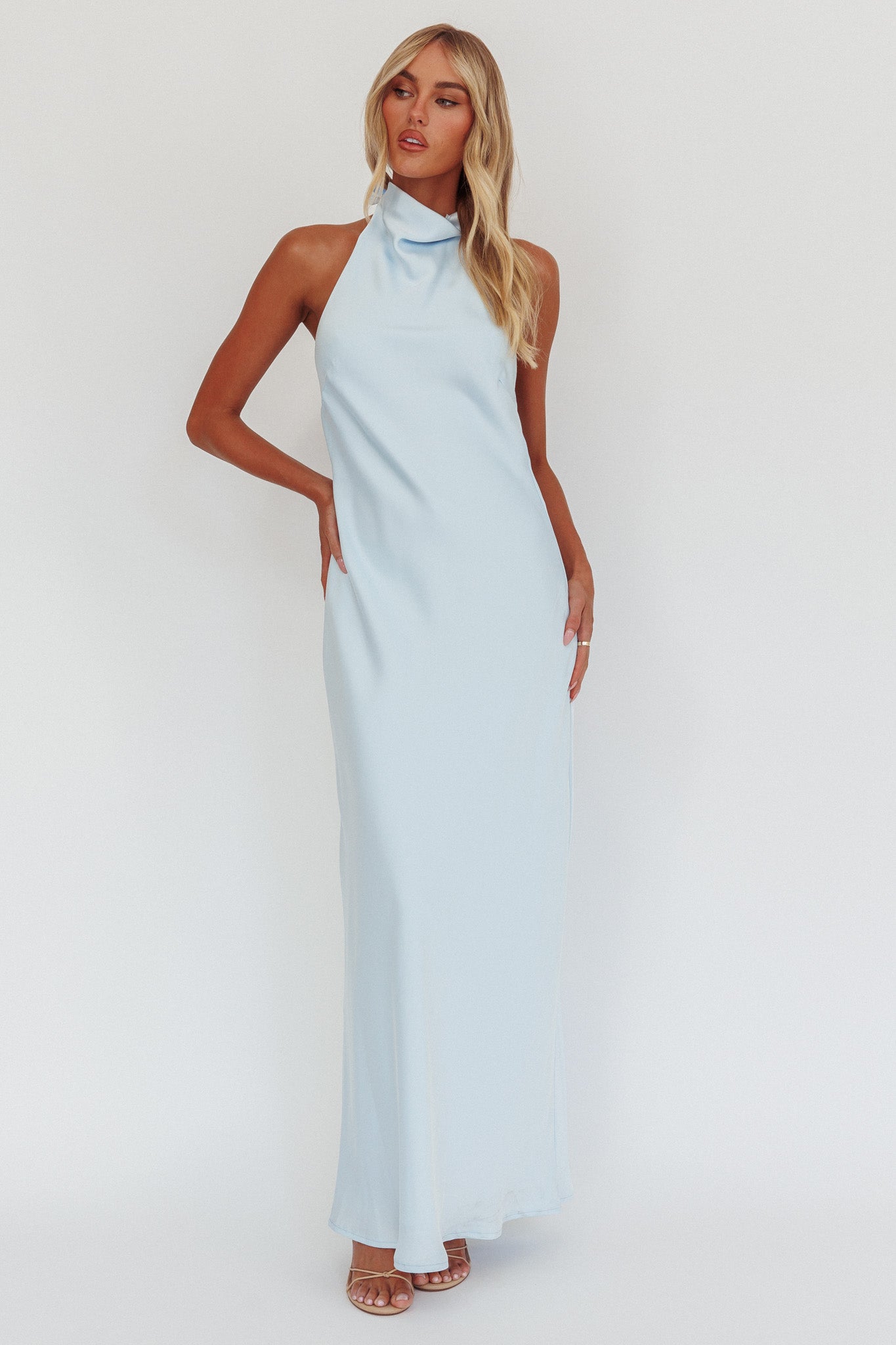 Sweetest Sundays Halterneck Open Back Dress Baby Blue by Selfie Leslie