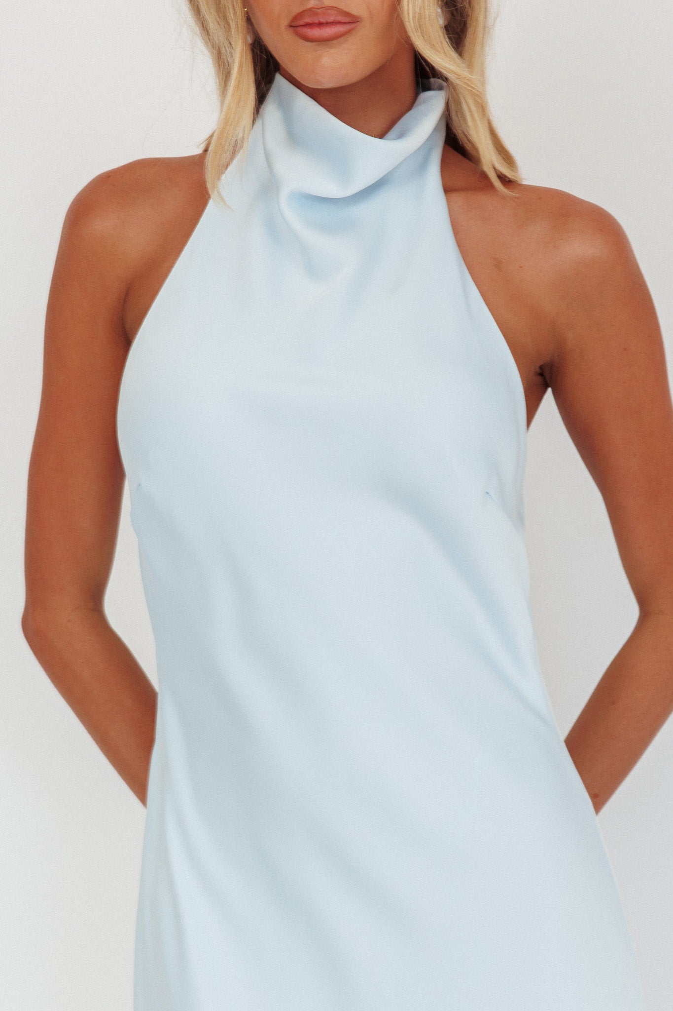 Sweetest Sundays Halterneck Open Back Dress Baby Blue by Selfie Leslie