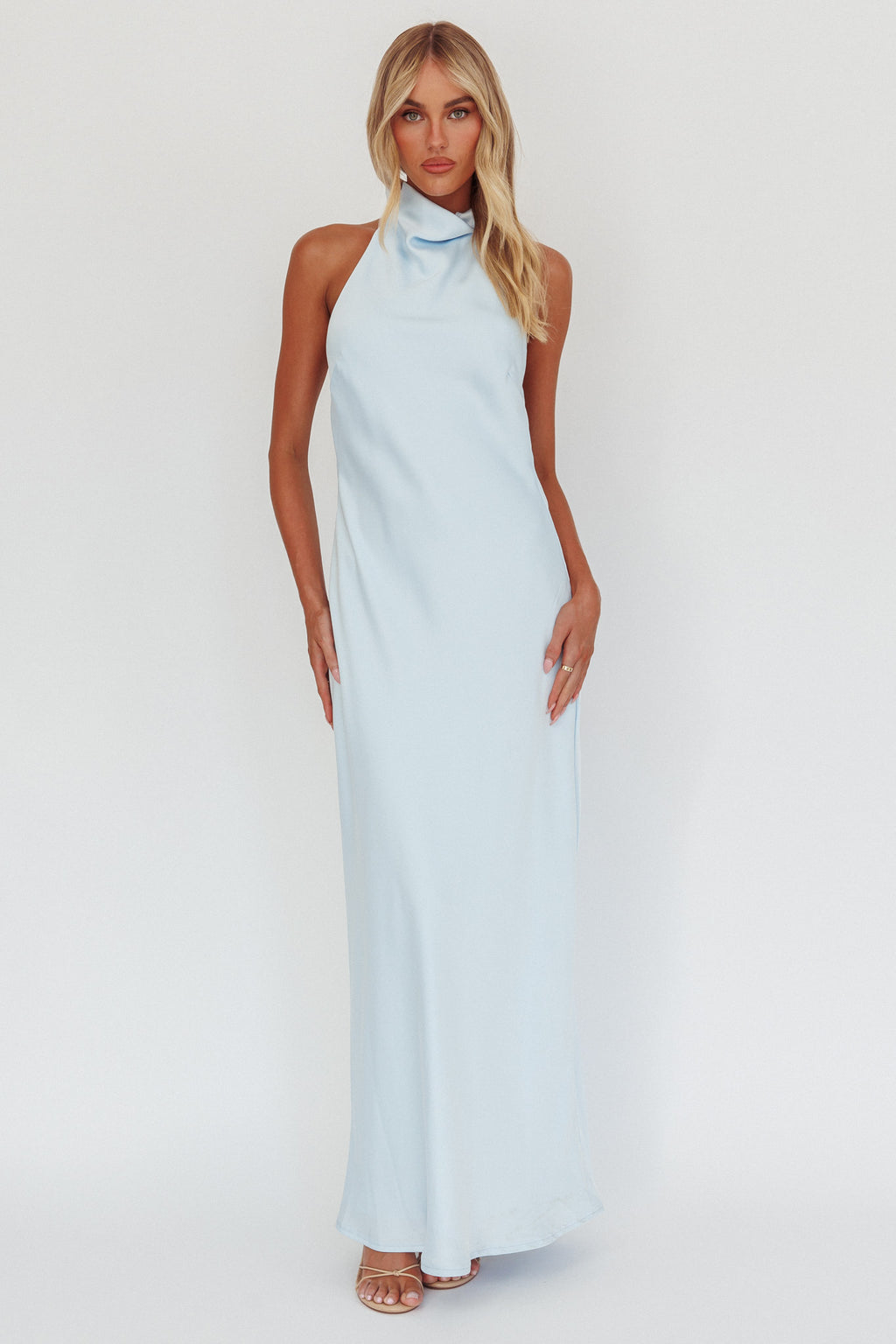 Sweetest Sundays Halterneck Open Back Dress Baby Blue by Selfie Leslie