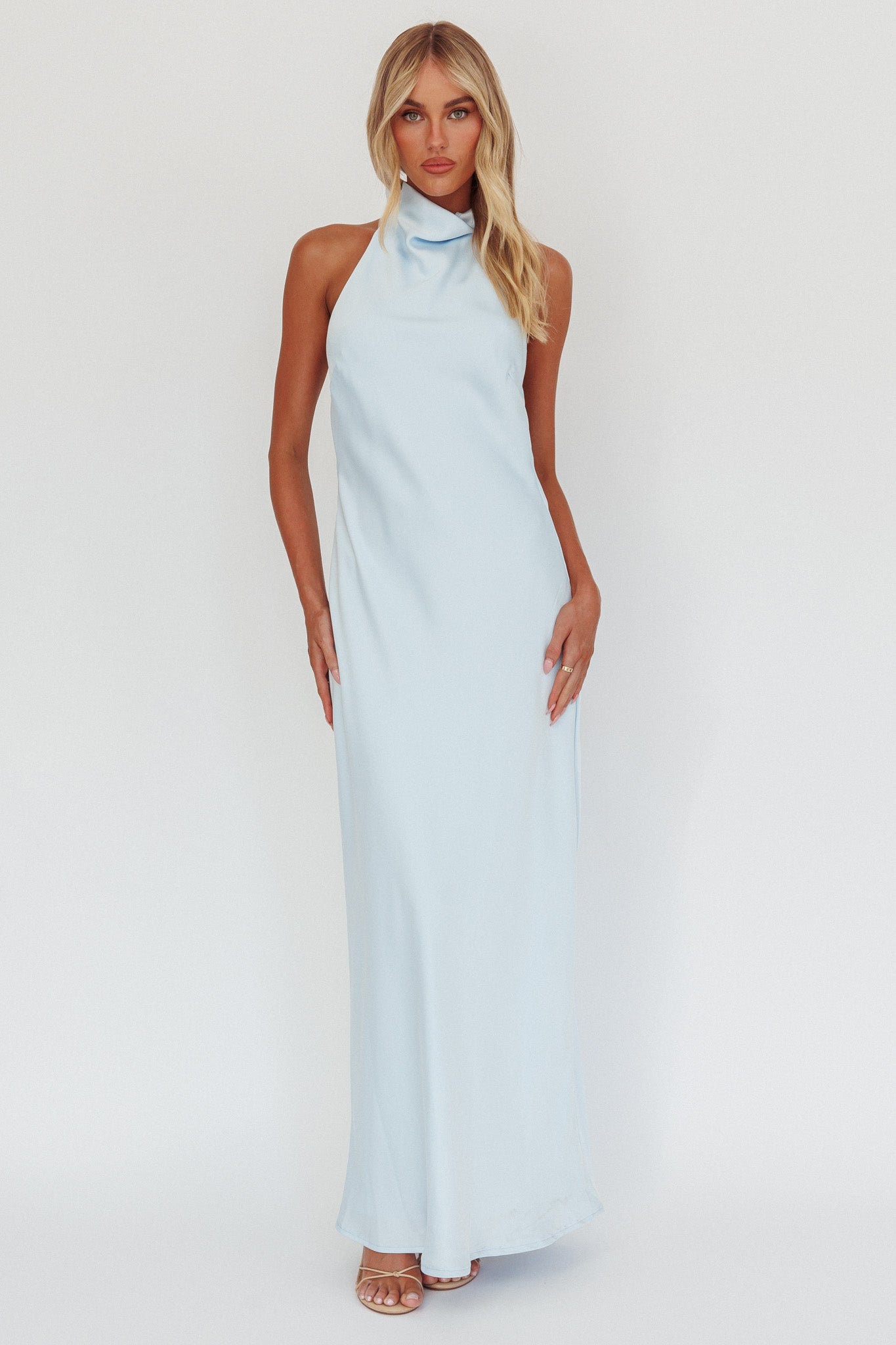 Sweetest Sundays Halterneck Open Back Dress Baby Blue by Selfie Leslie