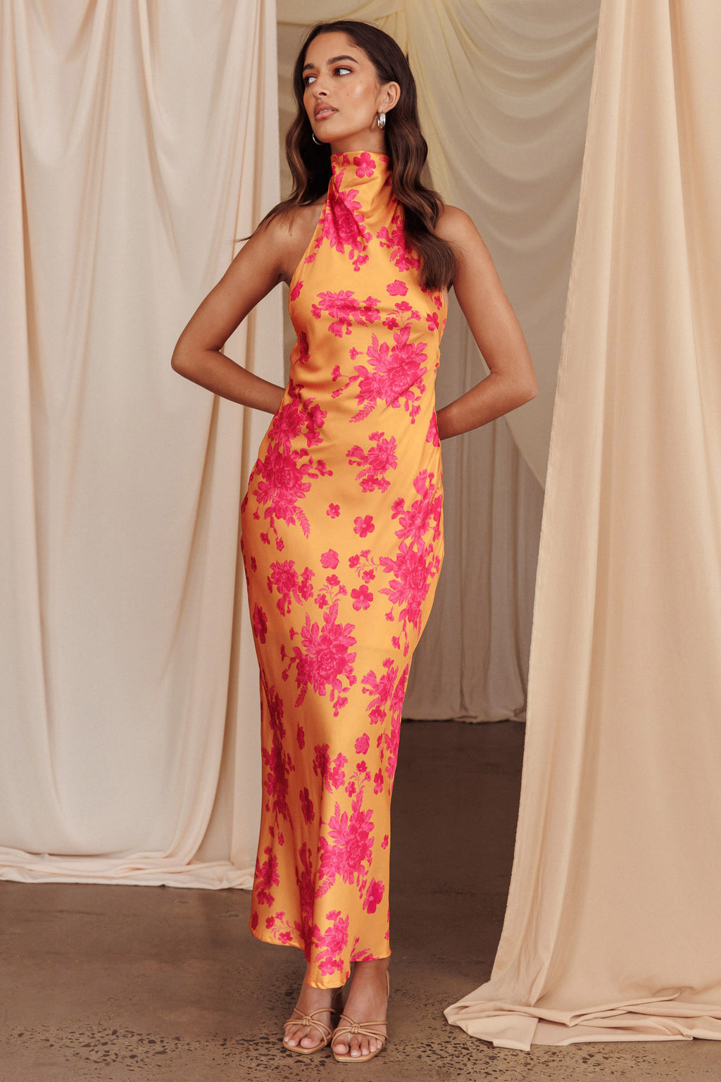Sweetest Sundays Halterneck Open Back Dress Orange by Selfie Leslie