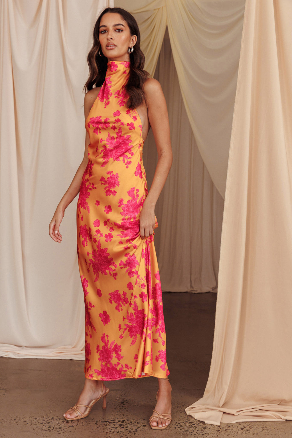 Sweetest Sundays Halterneck Open Back Dress Orange by Selfie Leslie