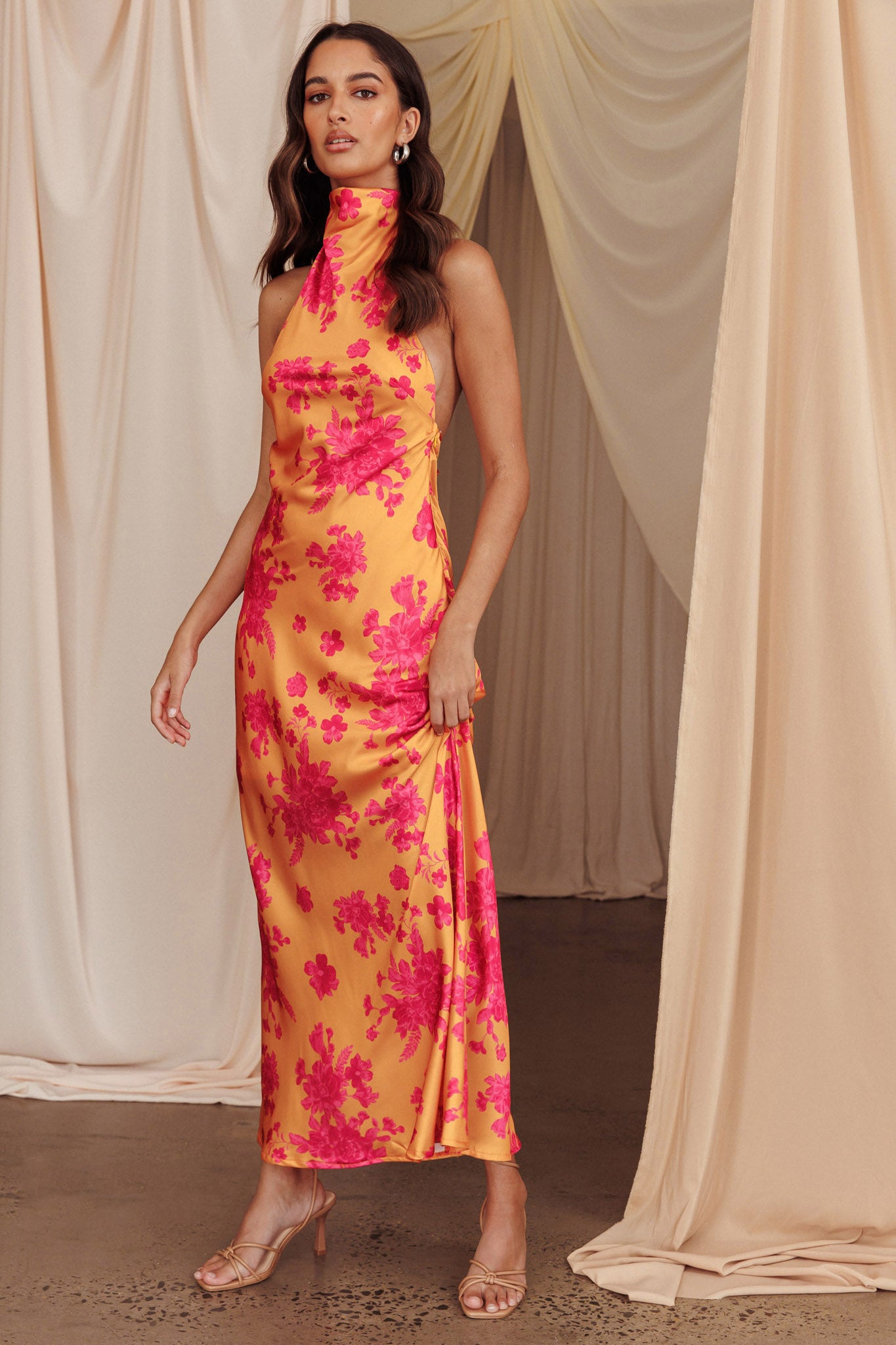 Sweetest Sundays Halterneck Open Back Dress Orange by Selfie Leslie
