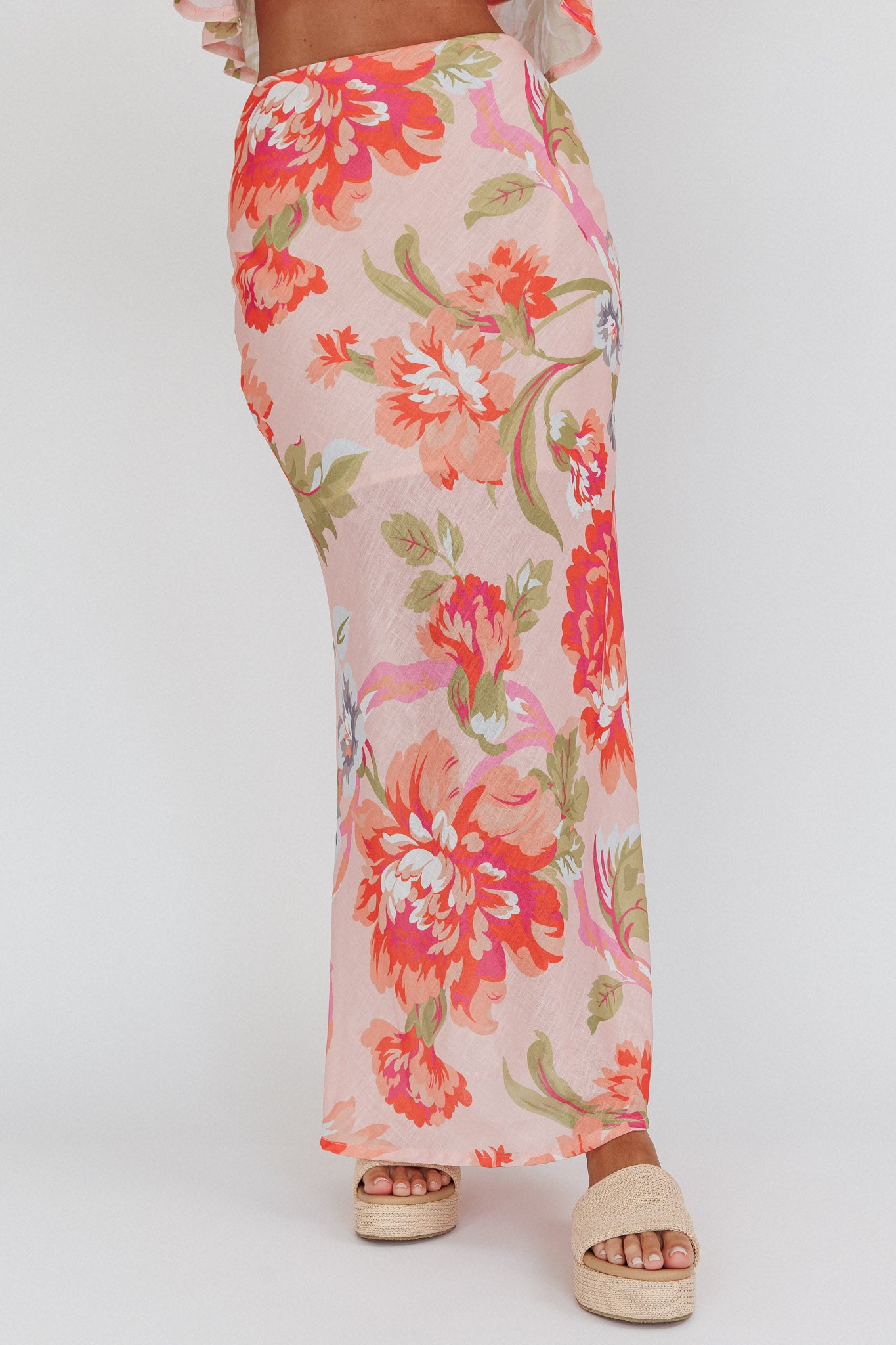 La Vie Floral Maxi Skirt Peach by Selfie Leslie