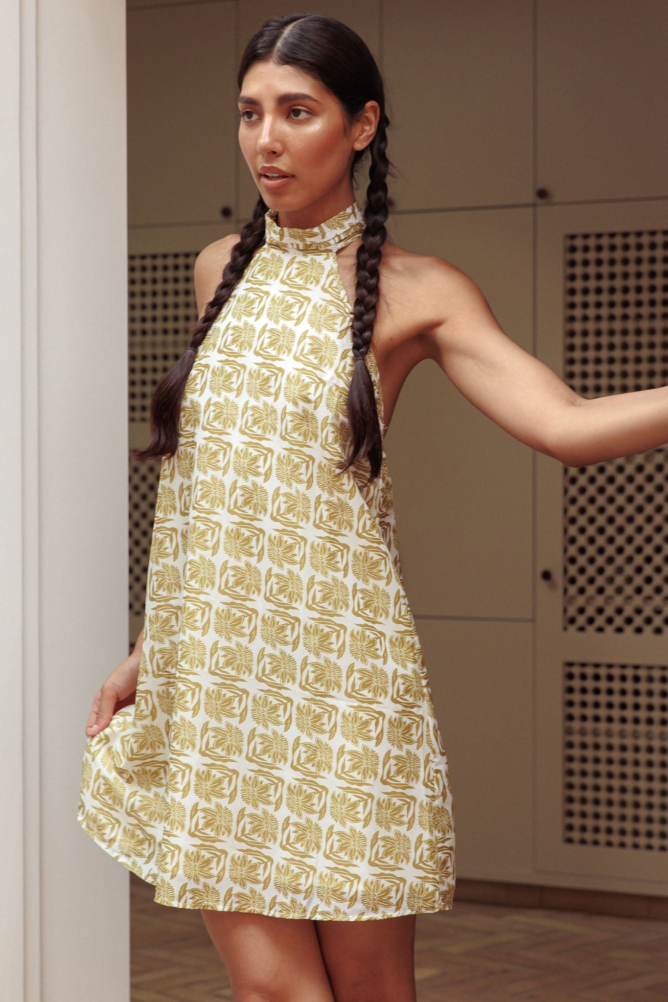 Goldie Halterneck Backless Mini Dress Print by Selfie Leslie
