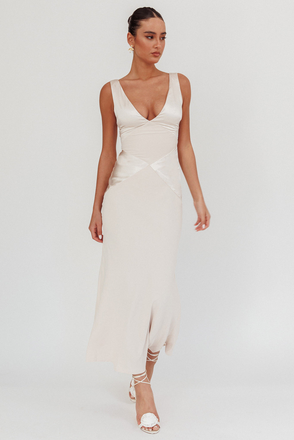 Soul Fire V-Neck Maxi Dress Champagne by Selfie Leslie