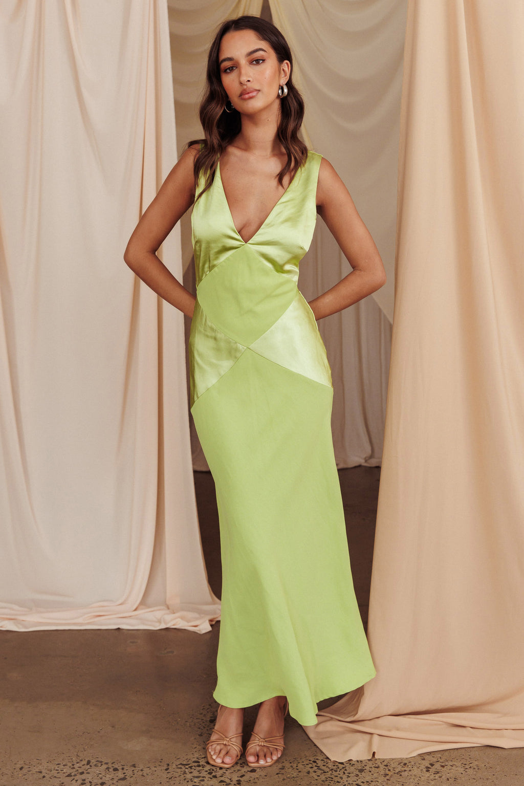Soul Fire V-Neck Maxi Dress Lime by Selfie Leslie