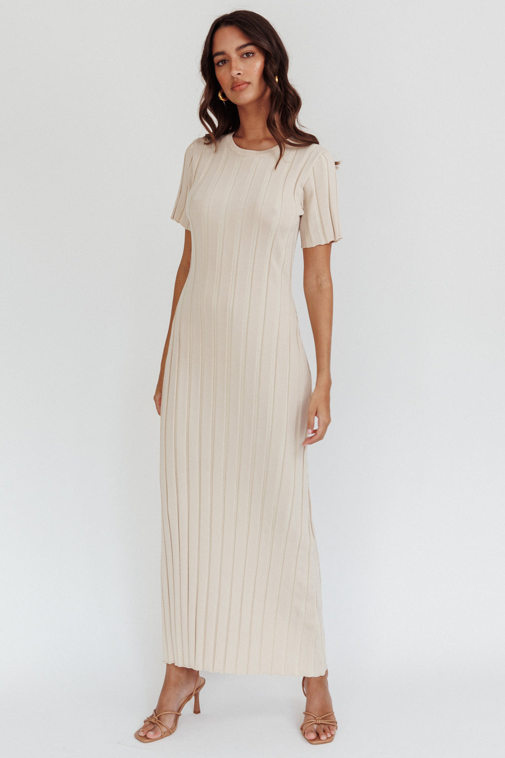 Shaylee Short Sleeve Knit Maxi Dress Sand by Selfie Leslie
