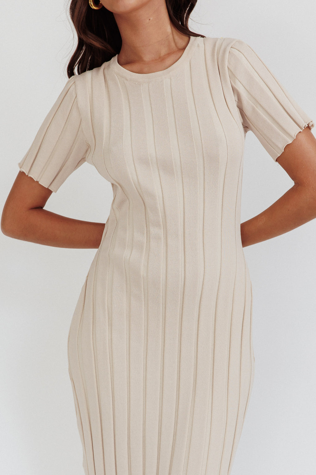 Shaylee Short Sleeve Knit Maxi Dress Sand by Selfie Leslie