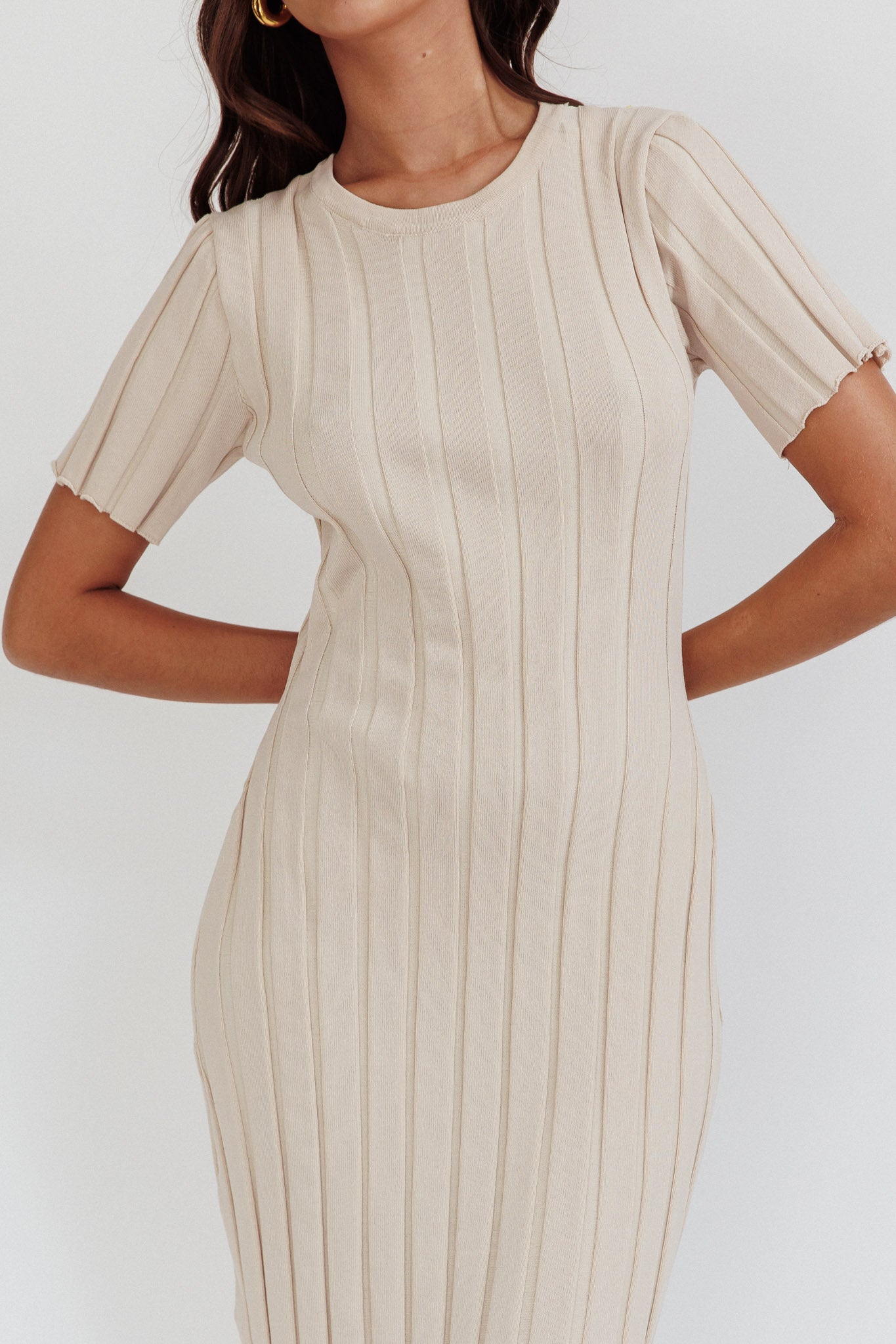 Shaylee Short Sleeve Knit Maxi Dress Sand by Selfie Leslie