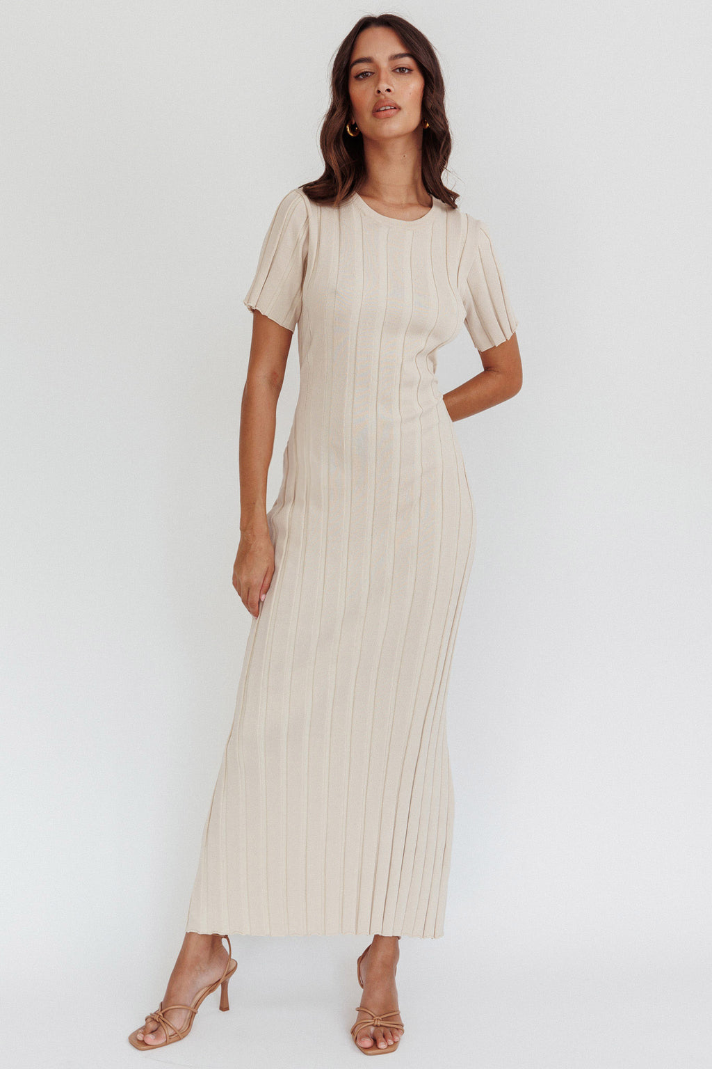 Shaylee Short Sleeve Knit Maxi Dress Sand by Selfie Leslie