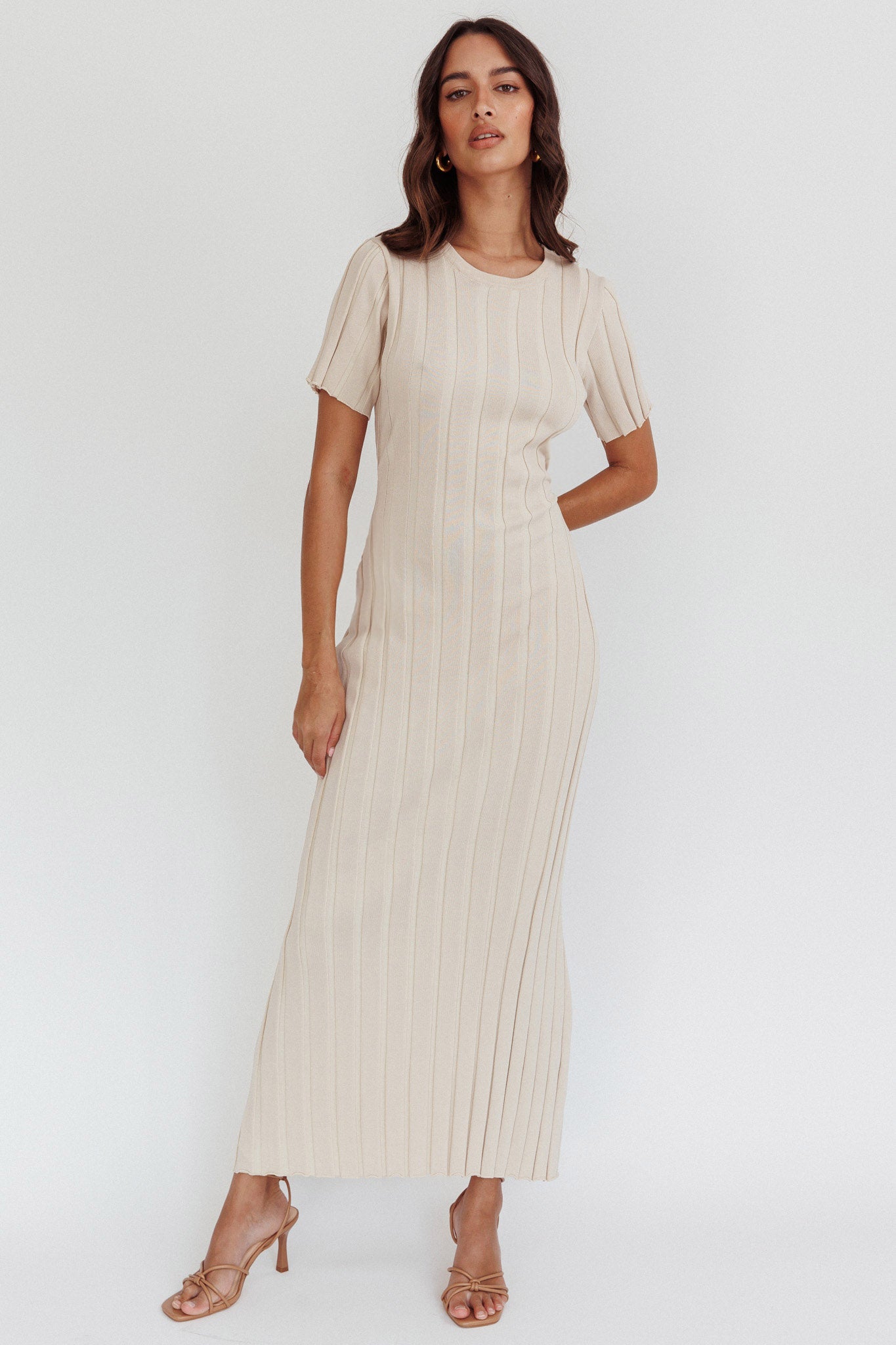 Shaylee Short Sleeve Knit Maxi Dress Sand by Selfie Leslie