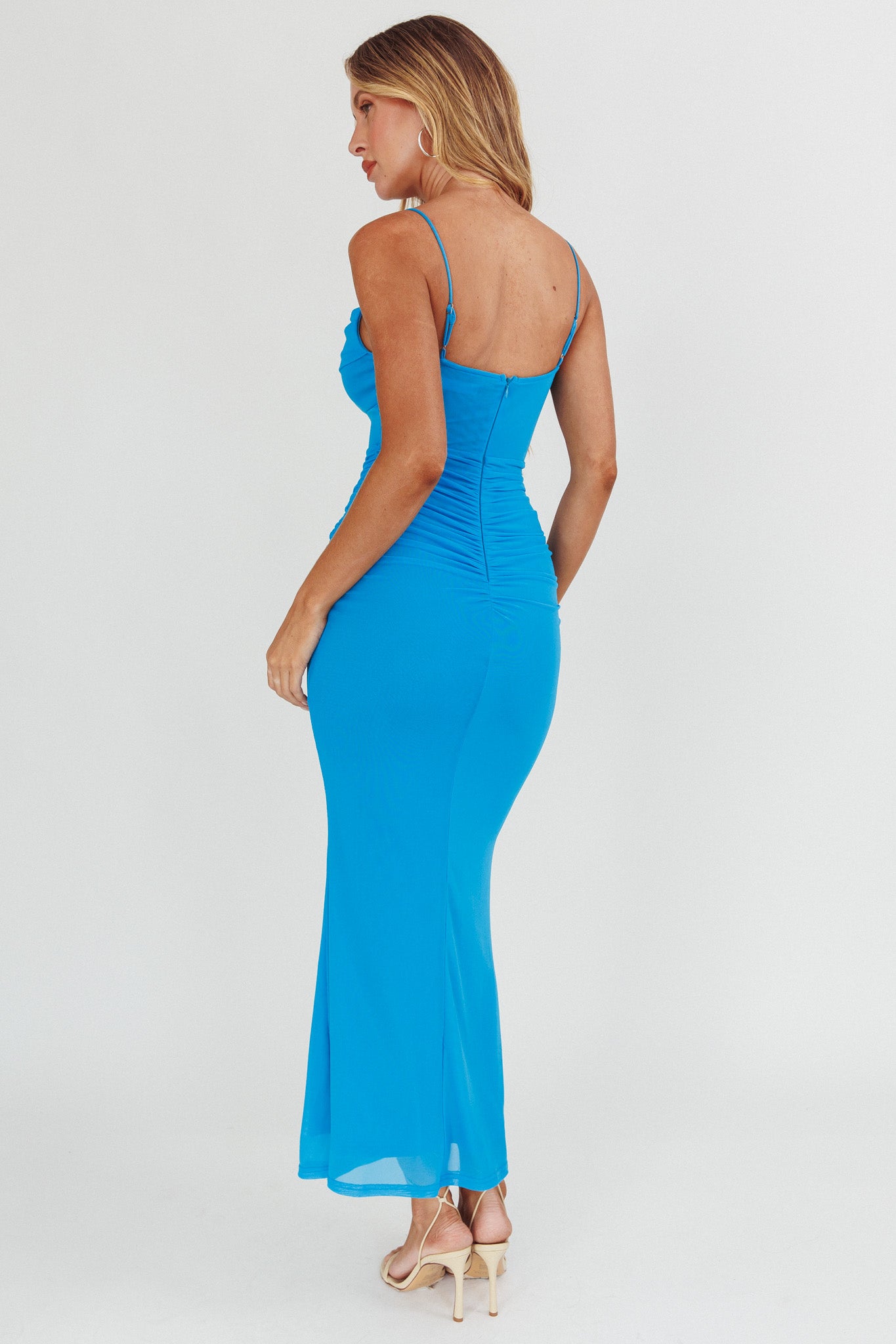 Morella Ruched Waist Mesh Maxi Dress Blue - XXL Morella Ruched Waist Mesh Maxi Dress Blue - XXL