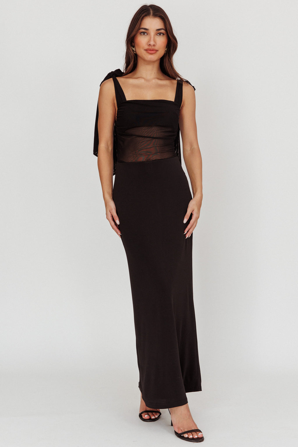 Starry Eyed Mesh Waist Maxi Dress Black by Selfie Leslie