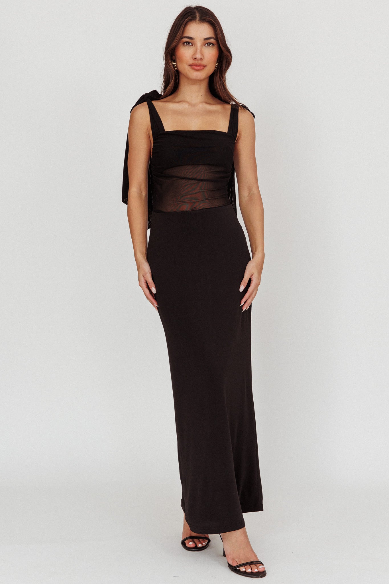 Starry Eyed Mesh Waist Maxi Dress Black by Selfie Leslie