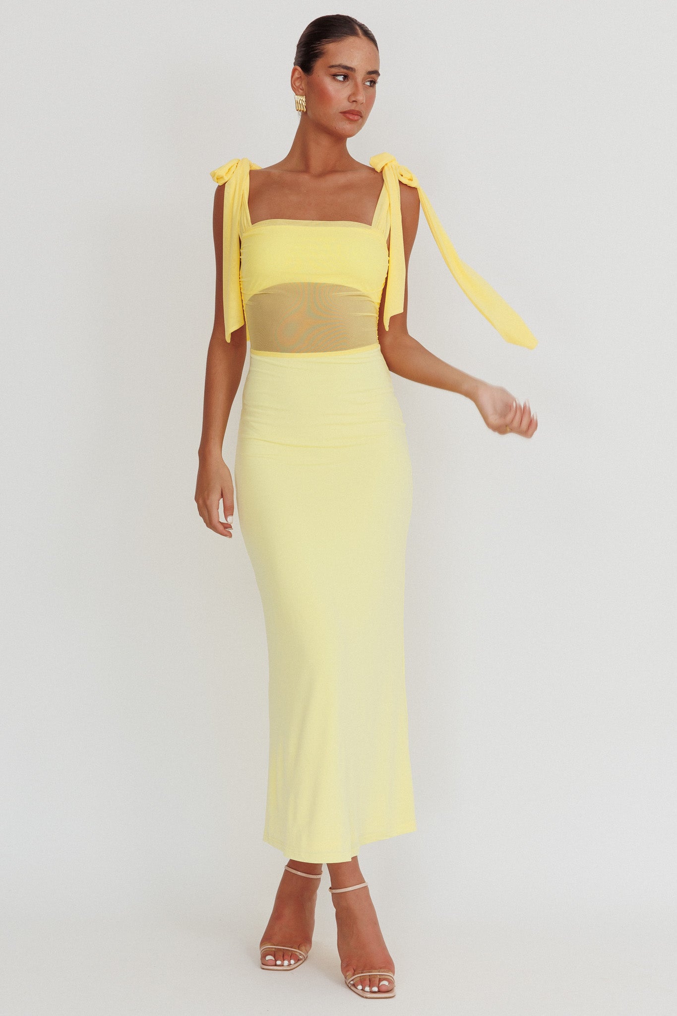 Shop the Starry Eyed Mesh Waist Maxi Dress Lemon