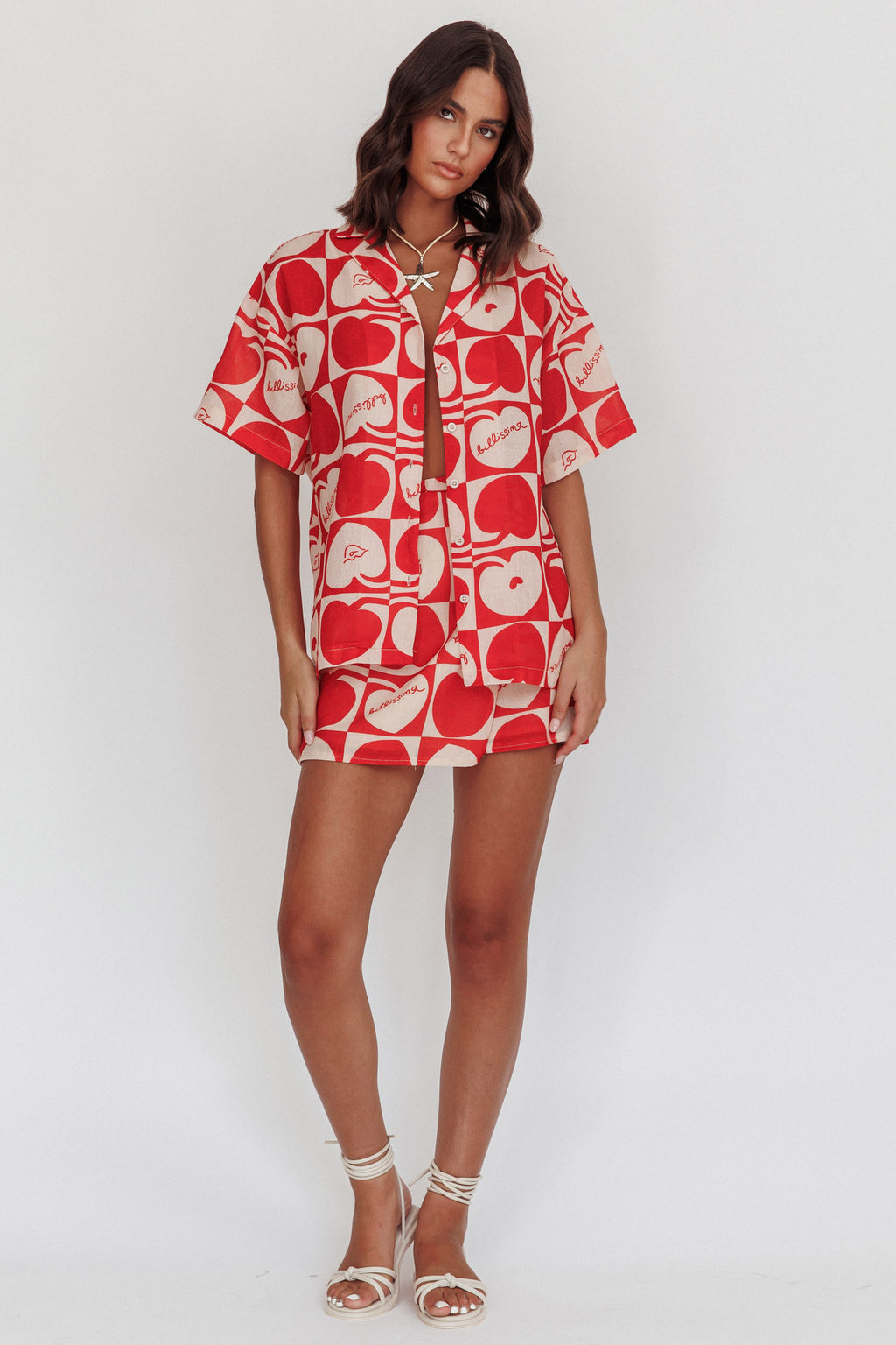 Ithaca Cherry Print Mini Wrap Skirt Red Beige by Selfie Leslie