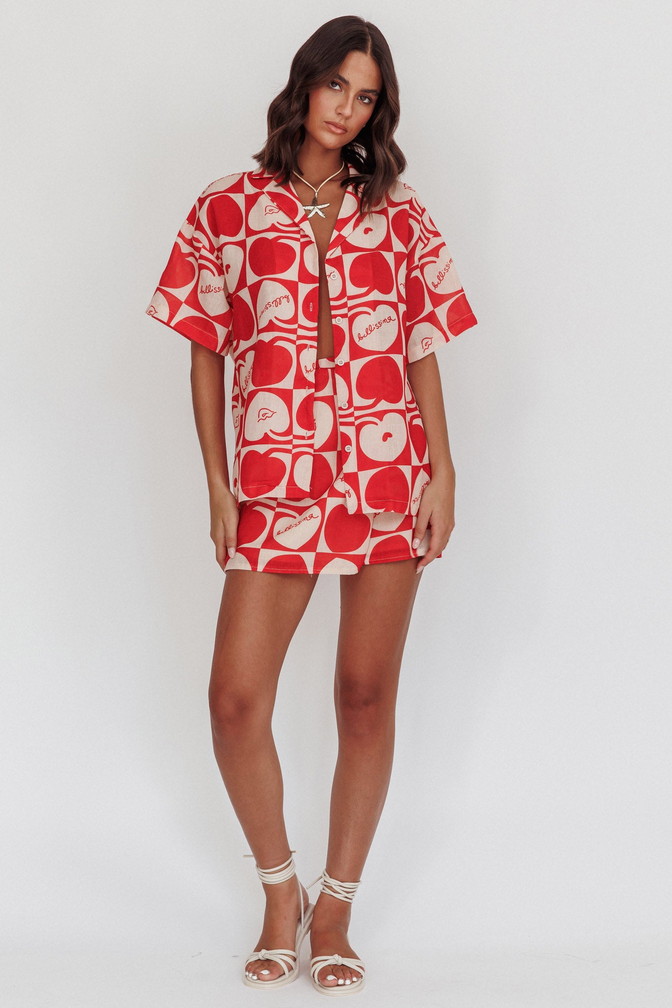 Ithaca Cherry Print Mini Wrap Skirt Red Beige by Selfie Leslie