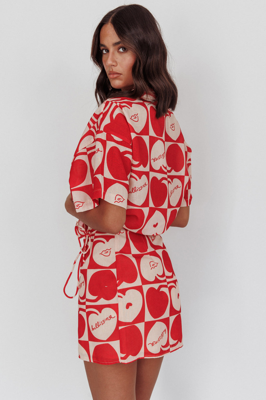 Ithaca Cherry Print Mini Wrap Skirt Red Beige by Selfie Leslie