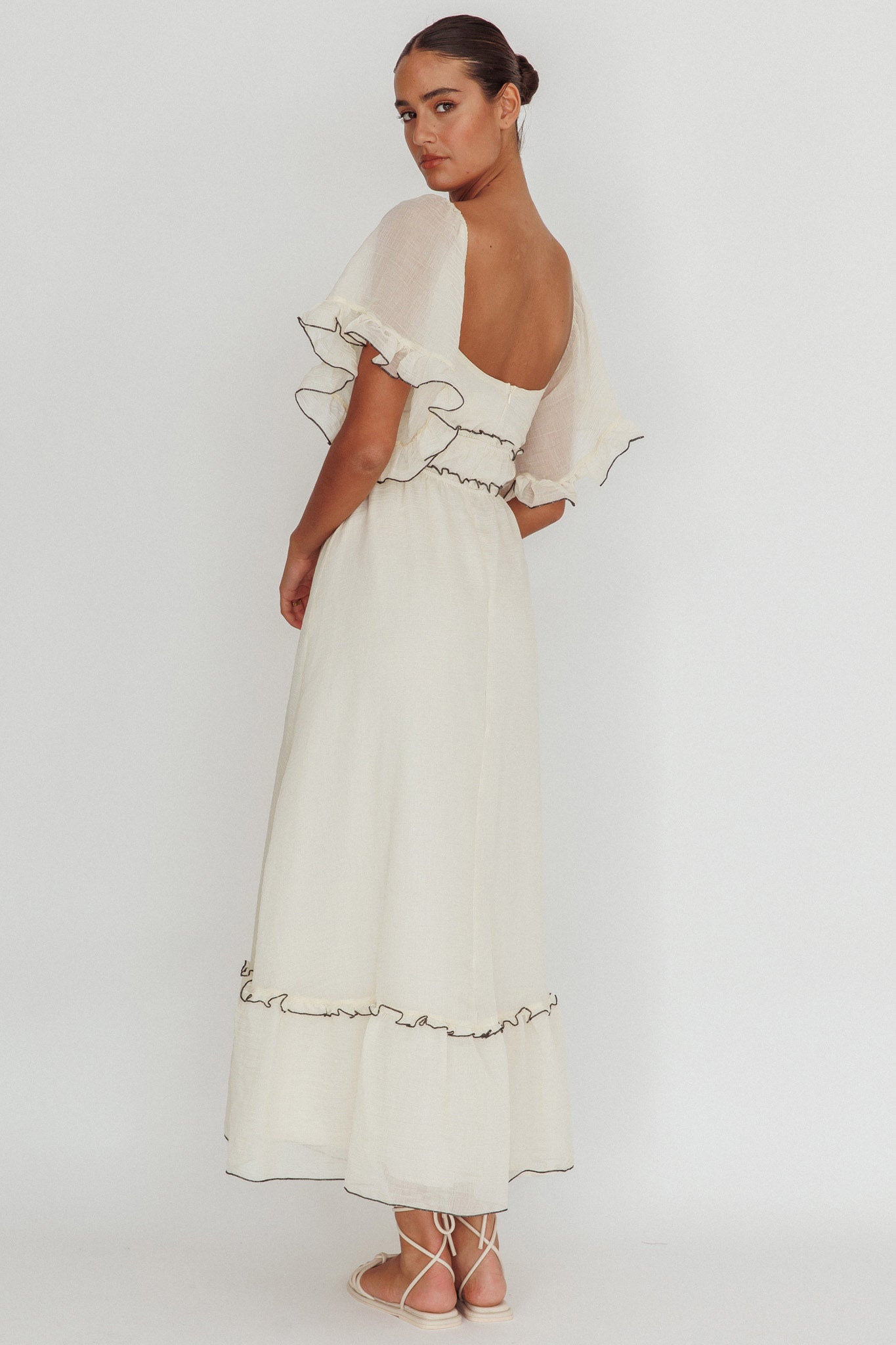 Kathlene Flutter Sleeves Maxi Dress Cream by Selfie Leslie