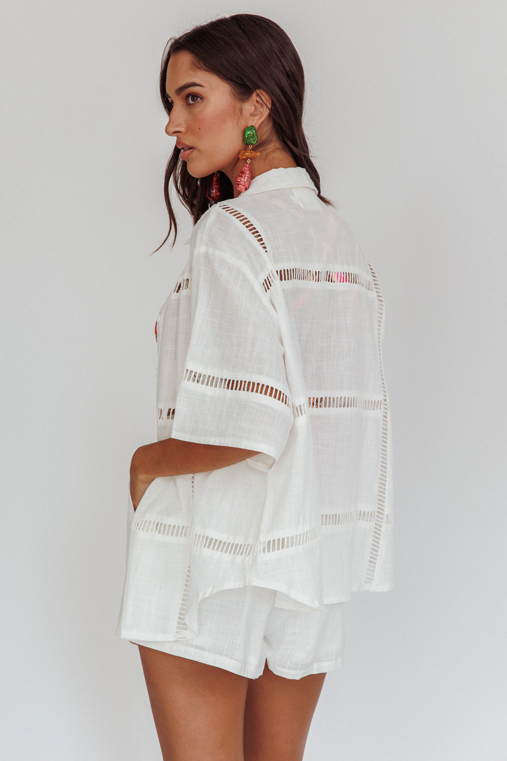 Phoebe Short Sleeve Buttoned Shirt White by Selfie Leslie