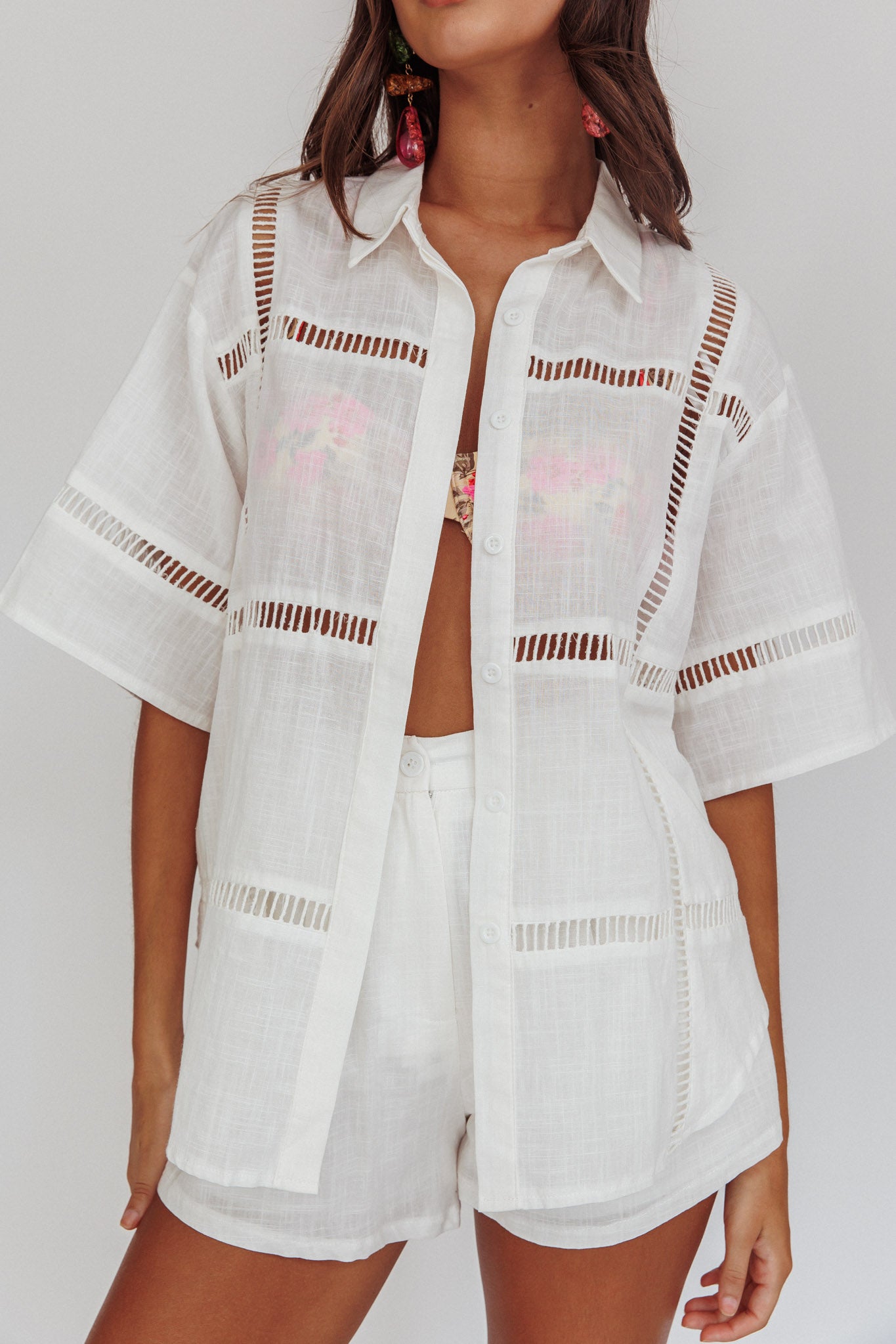 Phoebe Short Sleeve Buttoned Shirt White by Selfie Leslie