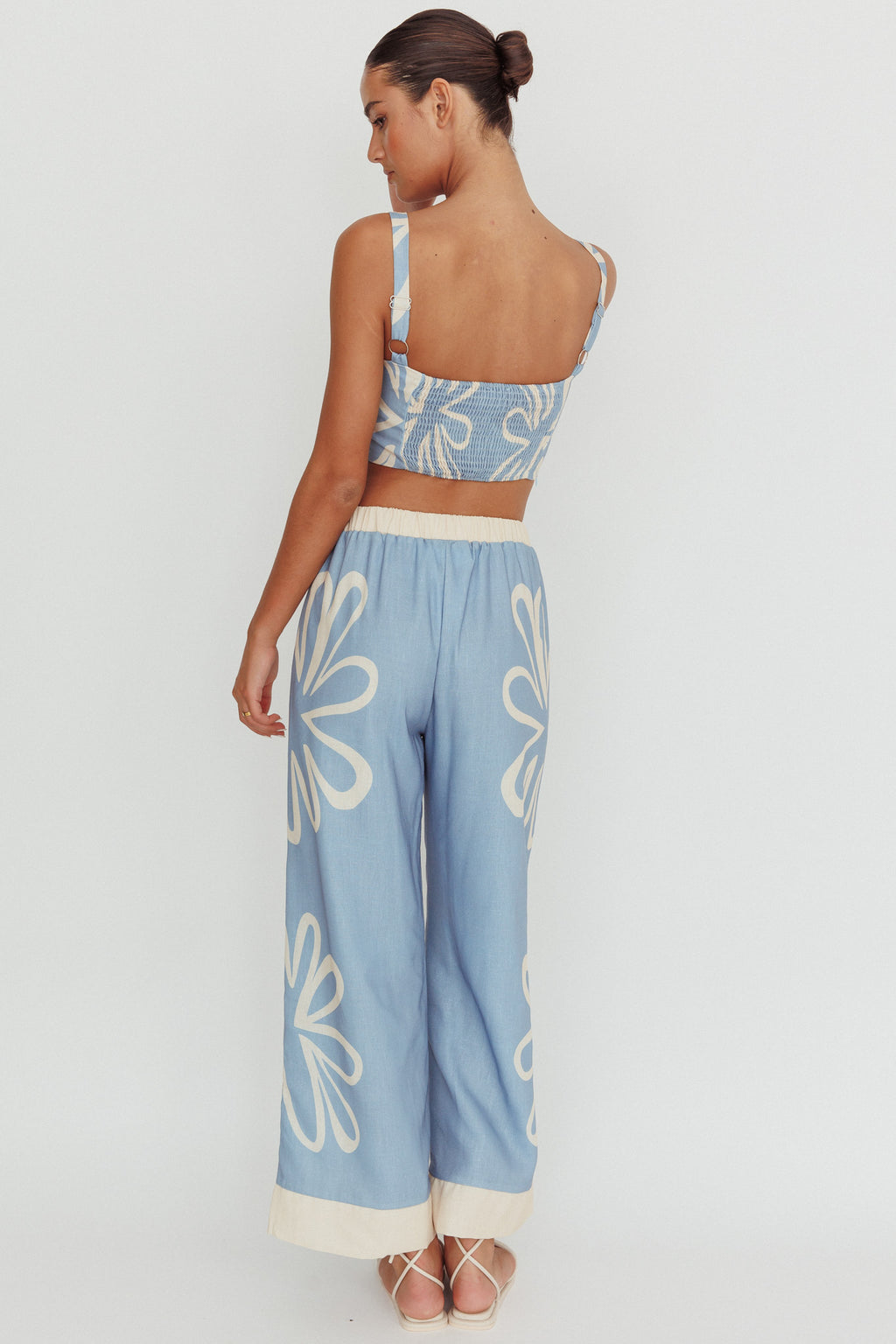Briar Floral Wide Leg Pants Beige Blue by Selfie Leslie