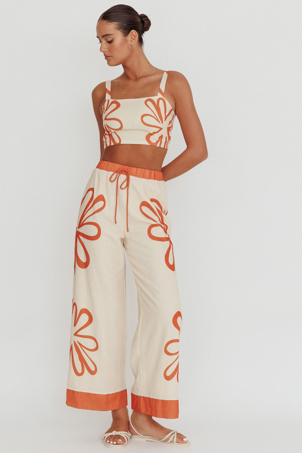 Briar Floral Wide Leg Pants Rust Beige by Selfie Leslie