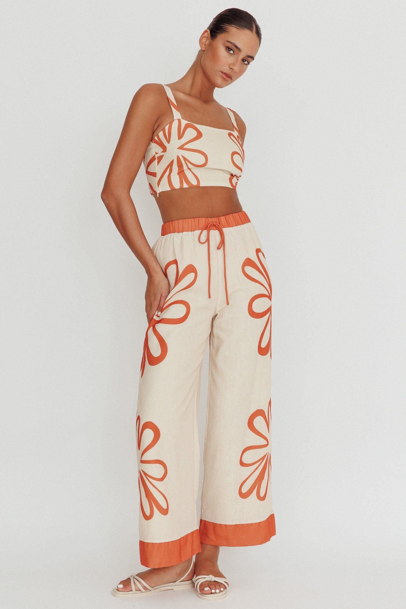 Briar Floral Wide Leg Pants Rust Beige by Selfie Leslie