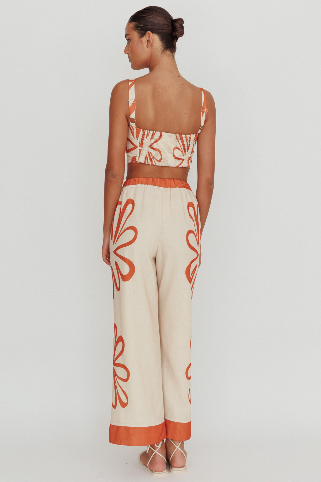 Briar Floral Wide Leg Pants Rust Beige by Selfie Leslie